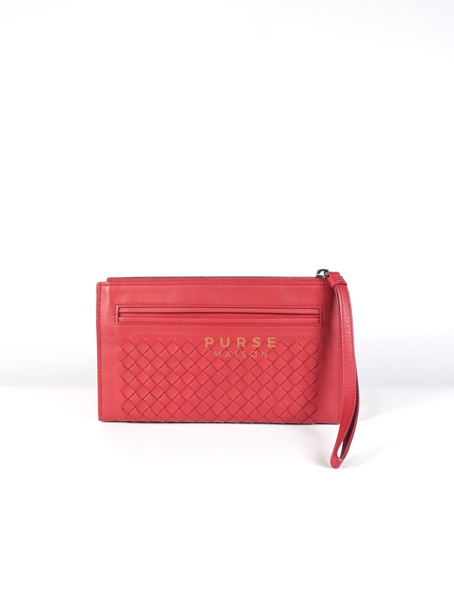 Wristlet Pouch in Red Intrecciato Leather | Purse Maison Luxury Bags Shop