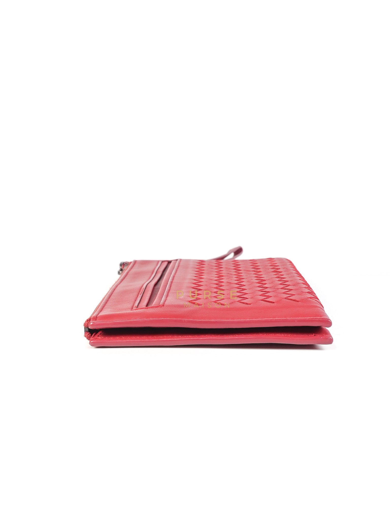 Wristlet Pouch in Red Intrecciato Leather | Purse Maison Luxury Bags Shop
