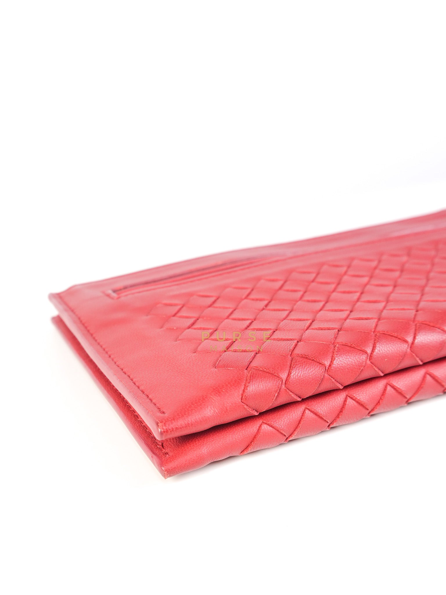 Wristlet Pouch in Red Intrecciato Leather | Purse Maison Luxury Bags Shop