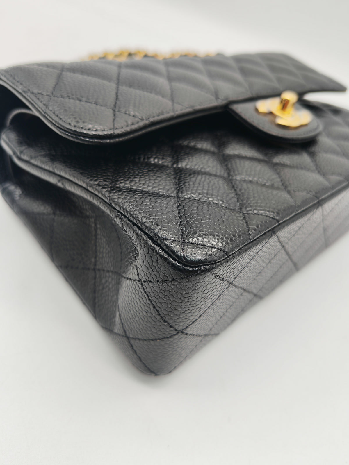 Chanel Classic Double Flap Bag Small in Black Caviar Leather Gold Hardware Microchip CX****KJ