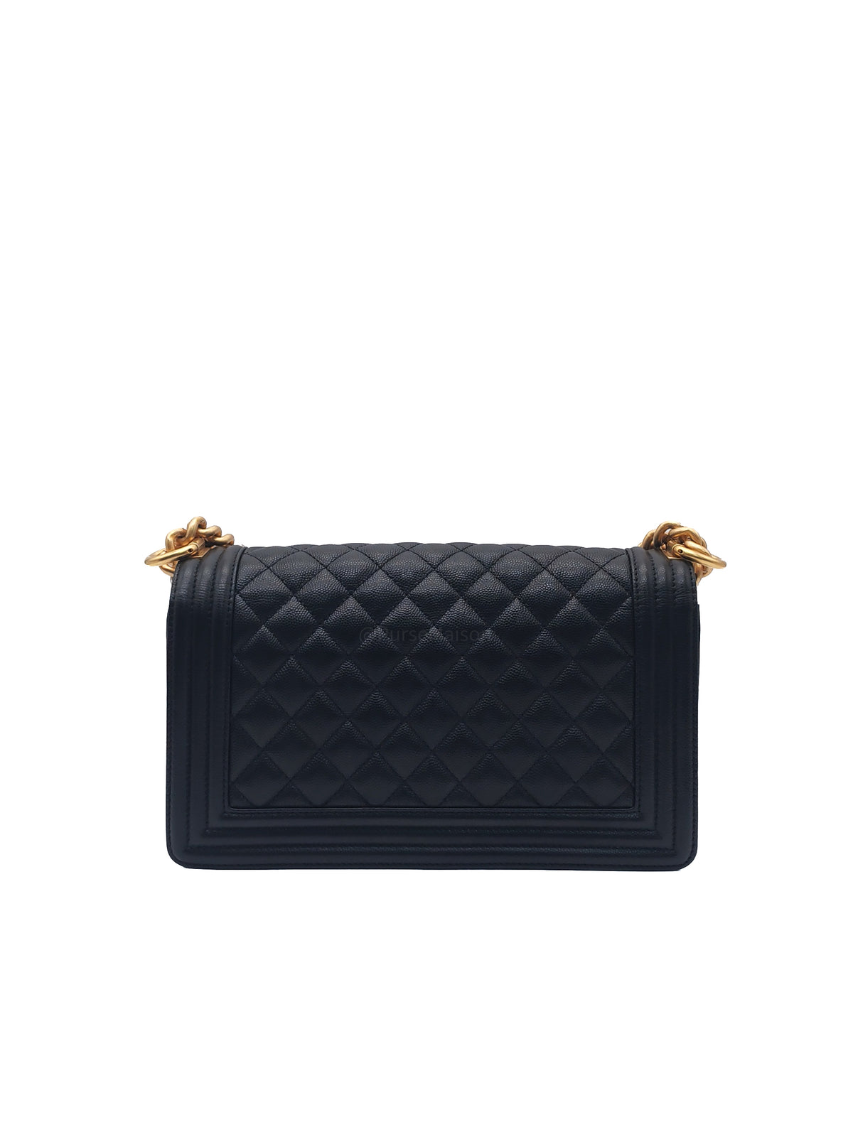 Chanel Boy Old Medium in Black Caviar Leather and Aged Gold Hardware Microchip (A9****U6)