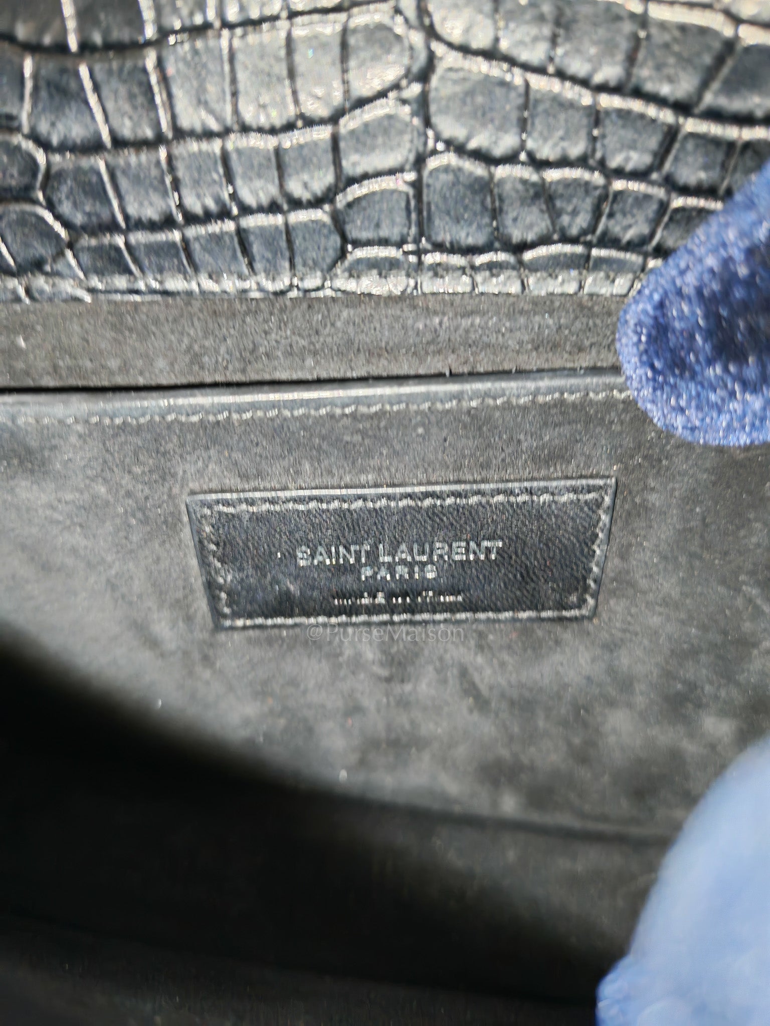Yves Saint Laurent Sunset Medium Shoulder Bag in Black Shiny Crocodile Leather and Silver Hardware