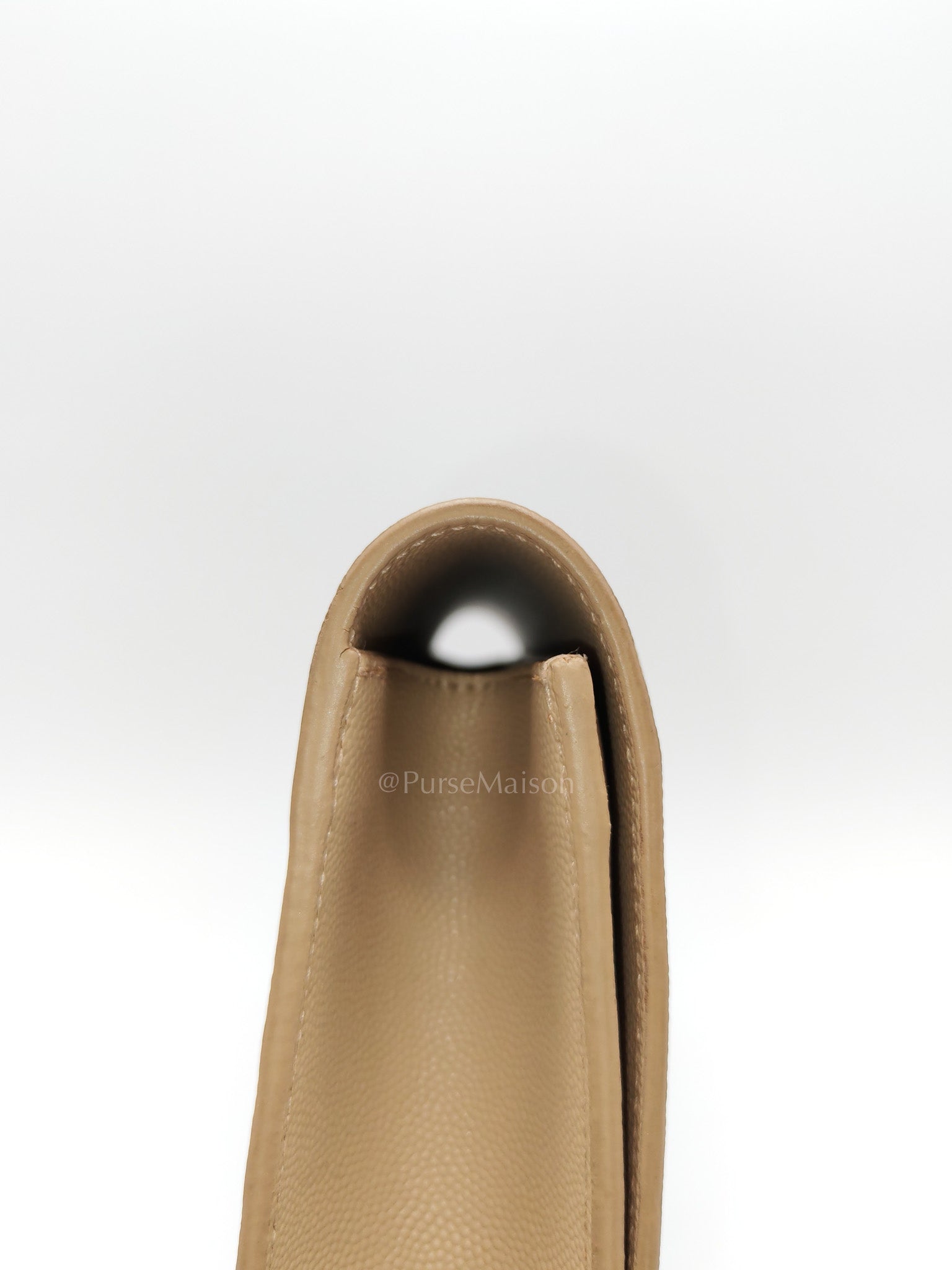 Yves Saint Laurent Classic Monogram Clutch in Light Beige Grain De Poudre Leather and Silver Hardware
