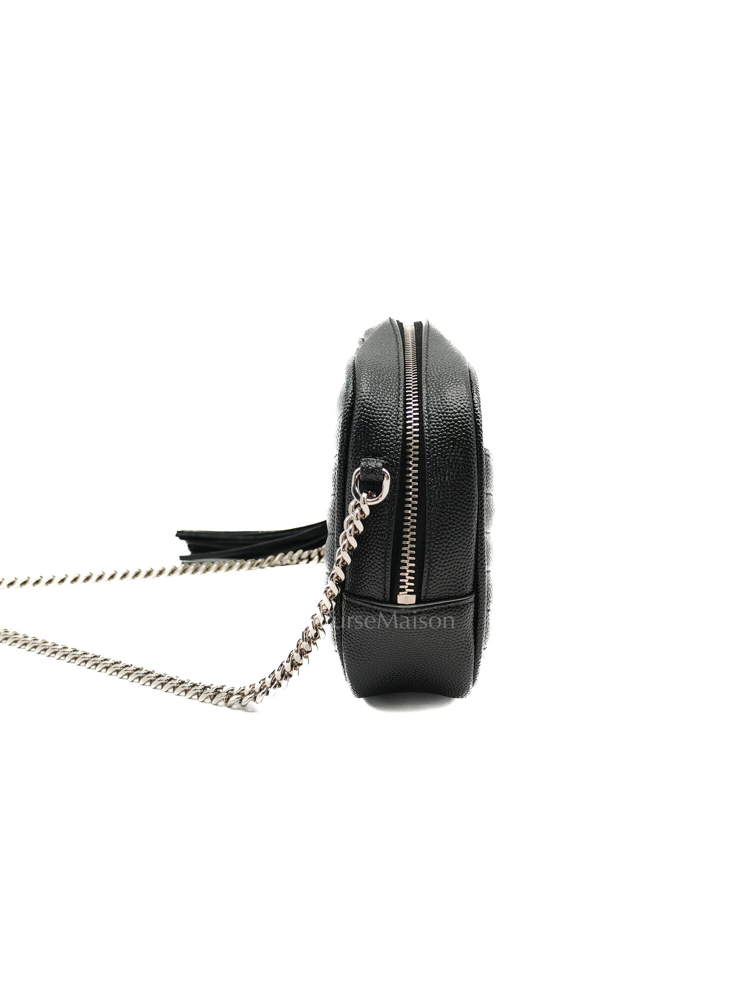 Yves Saint Laurent Lou Camera Bag Mini in Black Chevron Quilted Shiny Calfskin Leather and Silver Hardware