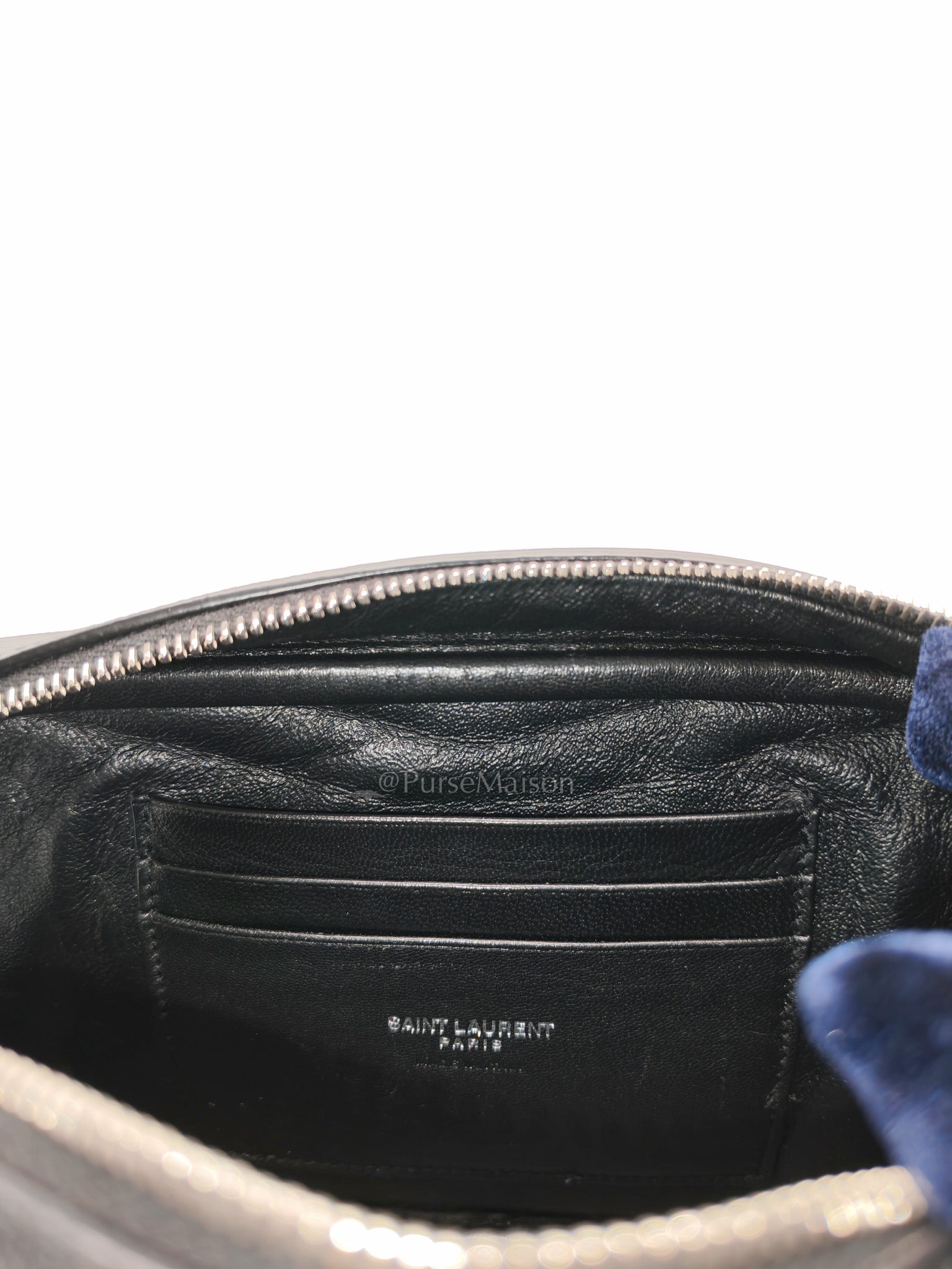 Yves Saint Laurent Lou Camera Bag Mini in Black Chevron Quilted Shiny Calfskin Leather and Silver Hardware