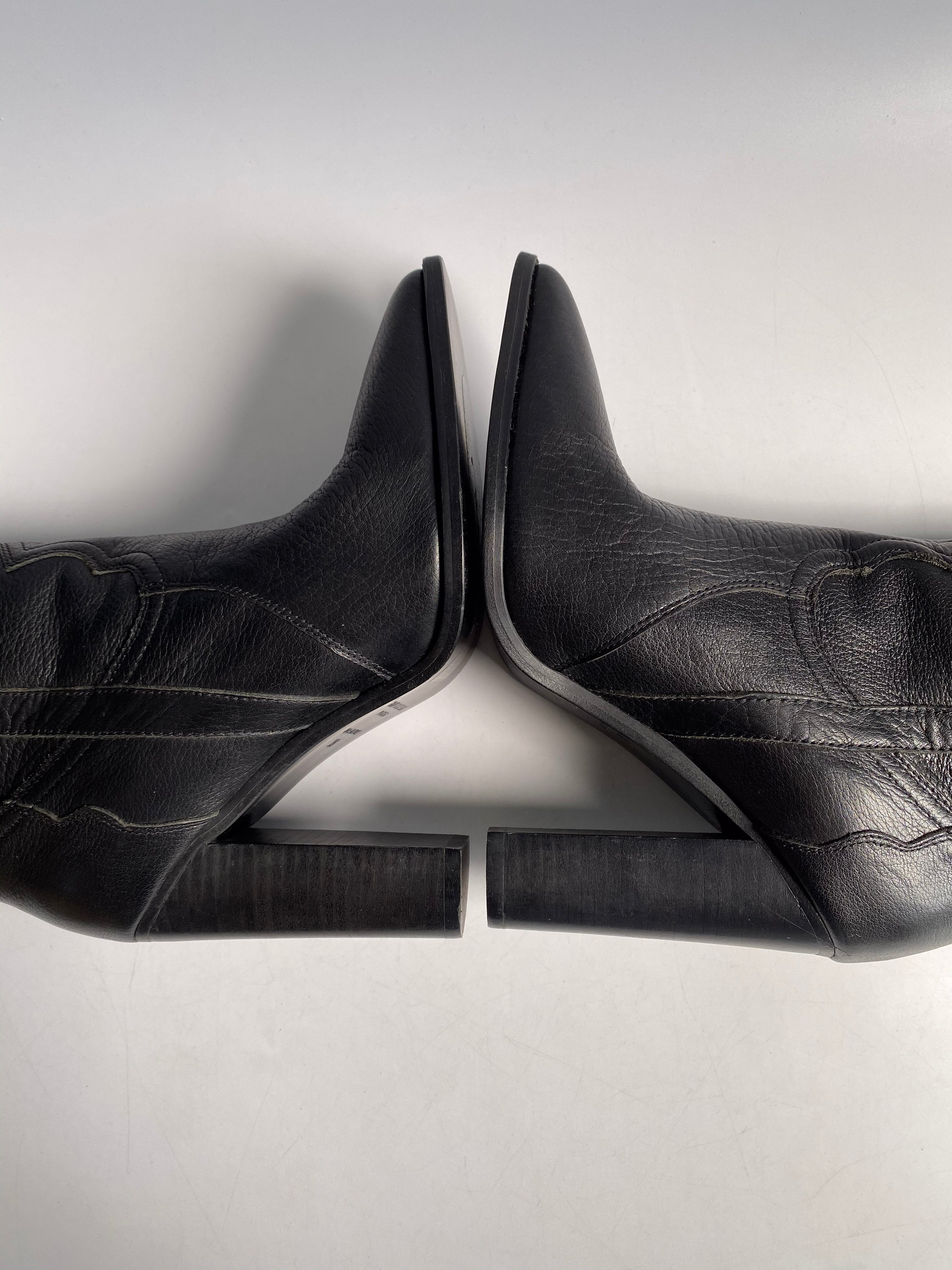 YSL Black Leather Knee-Length Boots with Heels Size 38 EUR | Purse Maison Luxury Bags Shop