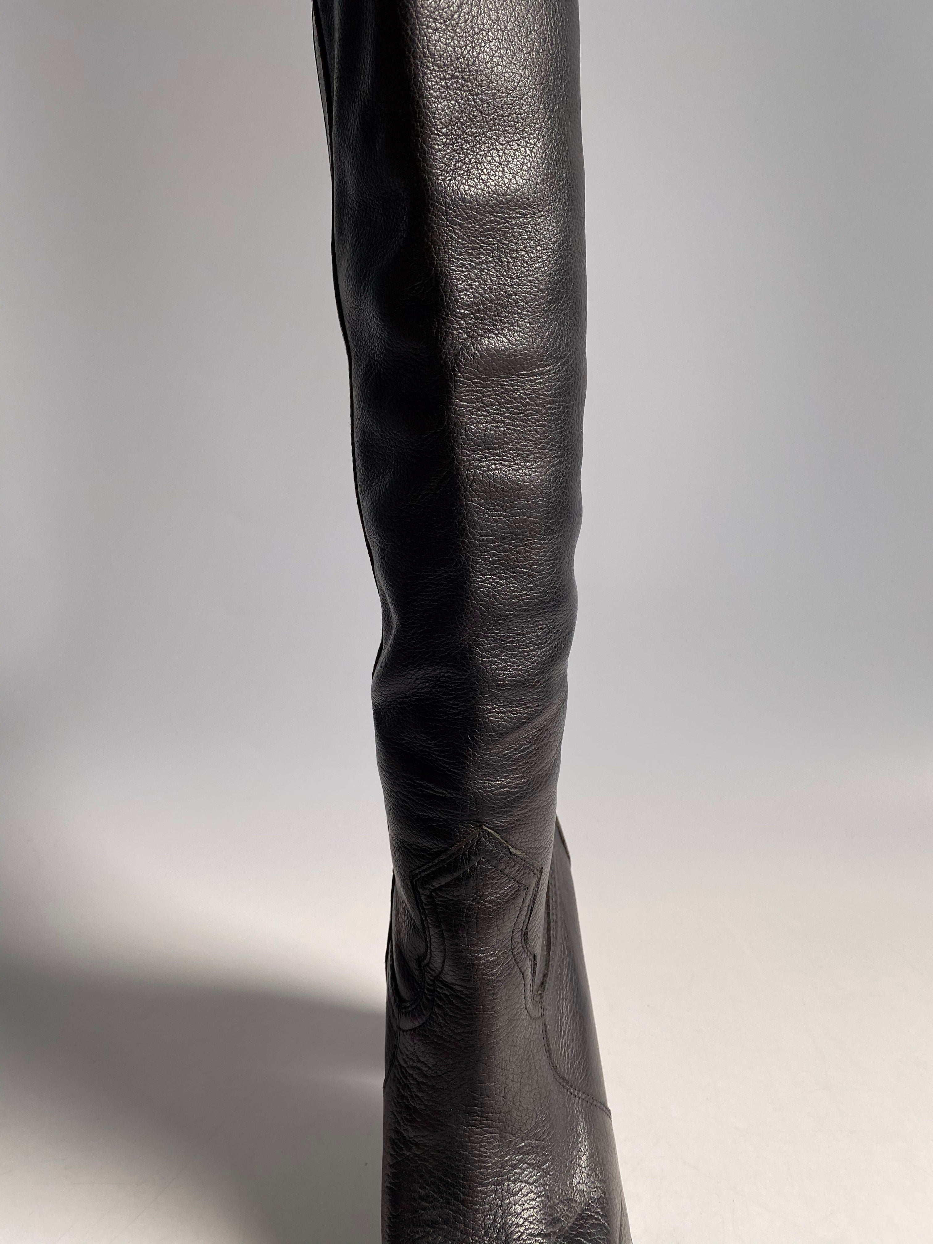 YSL Black Leather Knee-Length Boots with Heels Size 38 EUR | Purse Maison Luxury Bags Shop