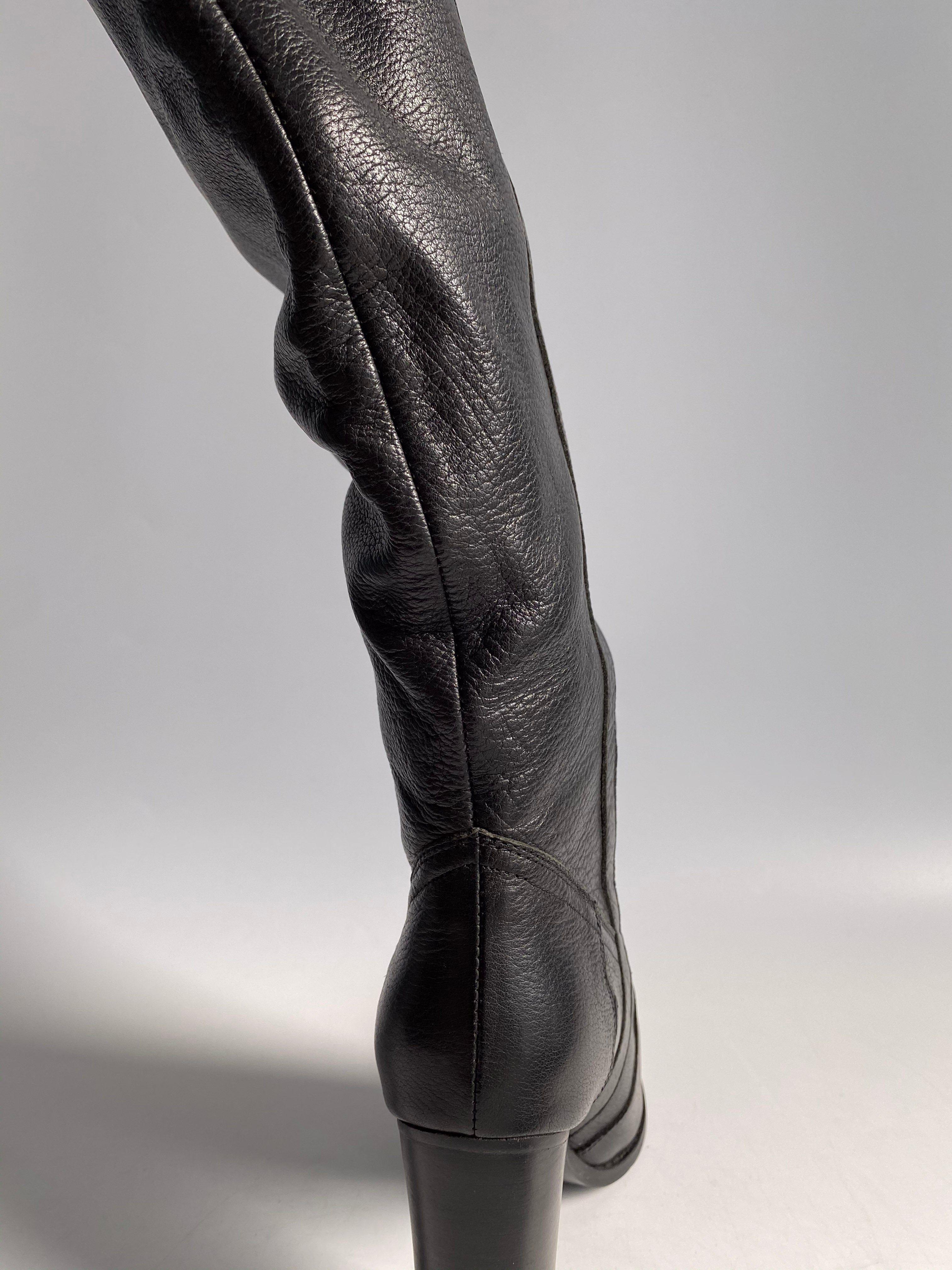 YSL Black Leather Knee-Length Boots with Heels Size 38 EUR | Purse Maison Luxury Bags Shop