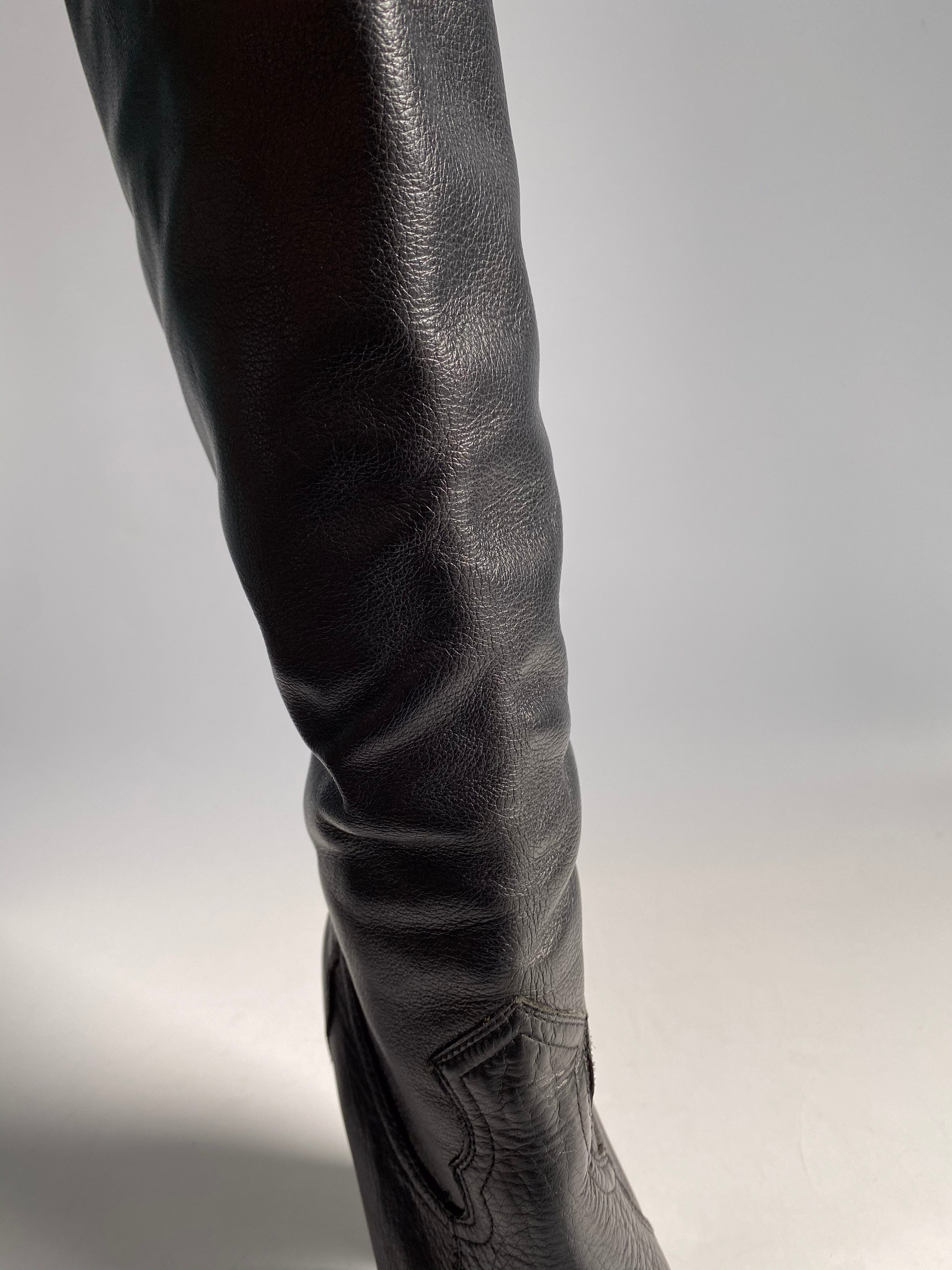 YSL Black Leather Knee-Length Boots with Heels Size 38 EUR | Purse Maison Luxury Bags Shop