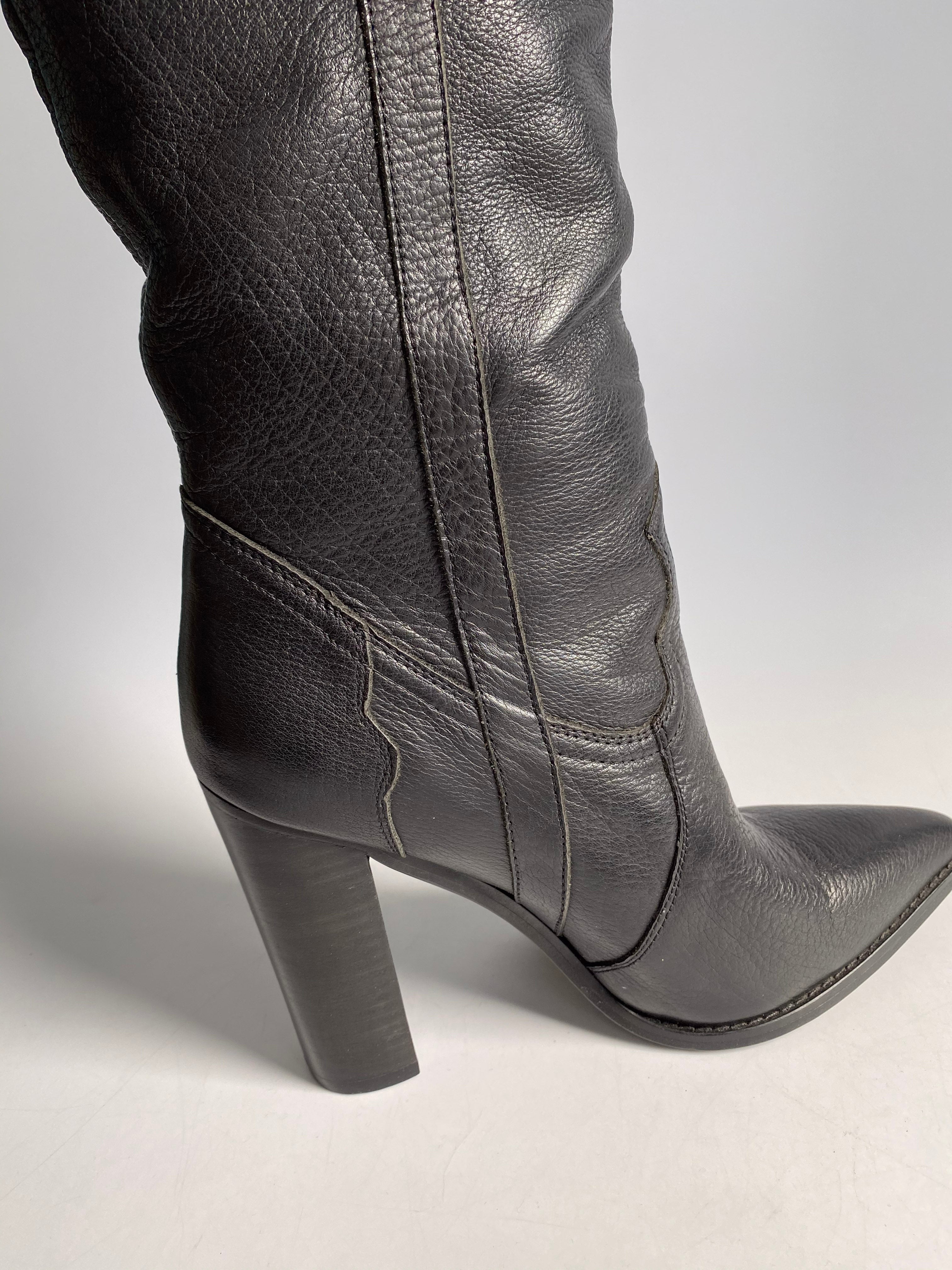 YSL Black Leather Knee-Length Boots with Heels Size 38 EUR | Purse Maison Luxury Bags Shop