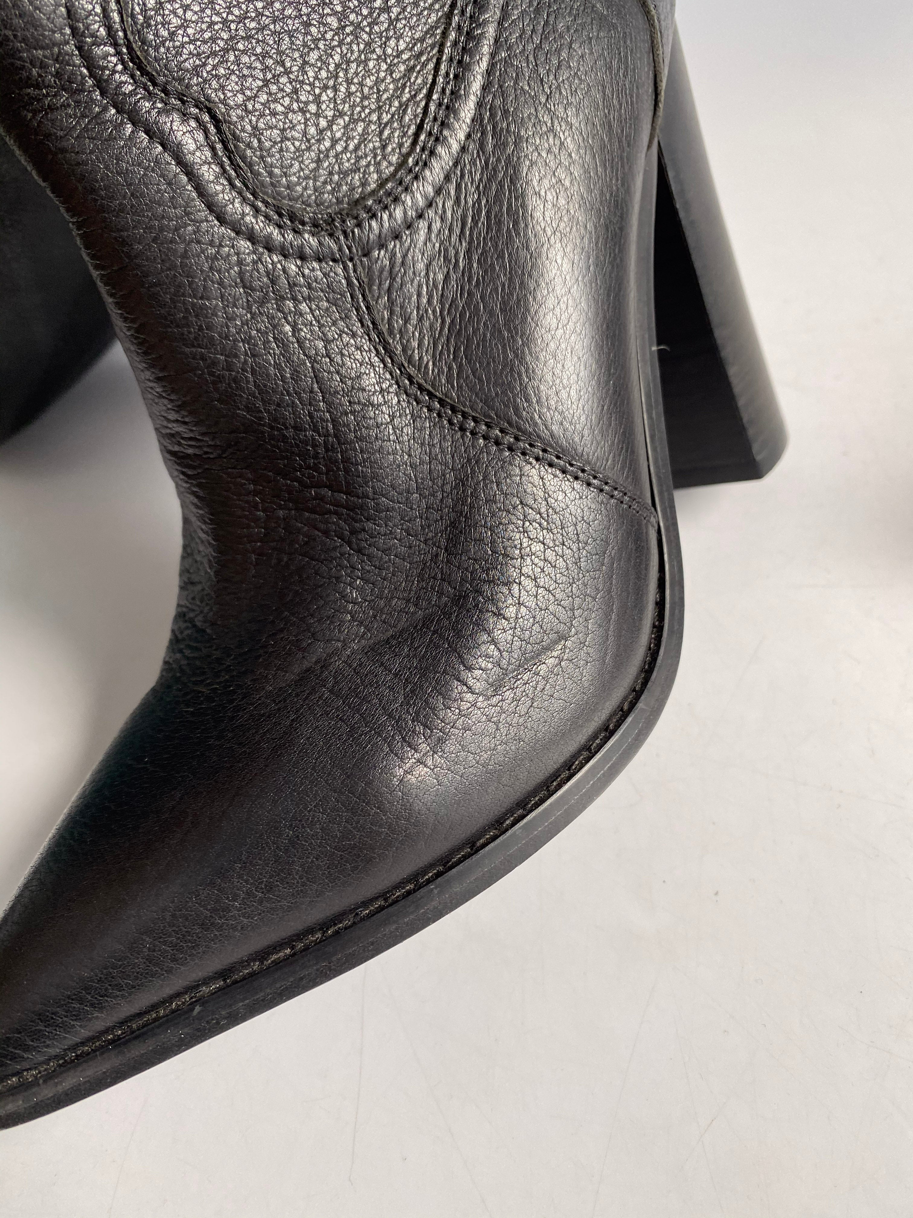 YSL Black Leather Knee-Length Boots with Heels Size 38 EUR | Purse Maison Luxury Bags Shop