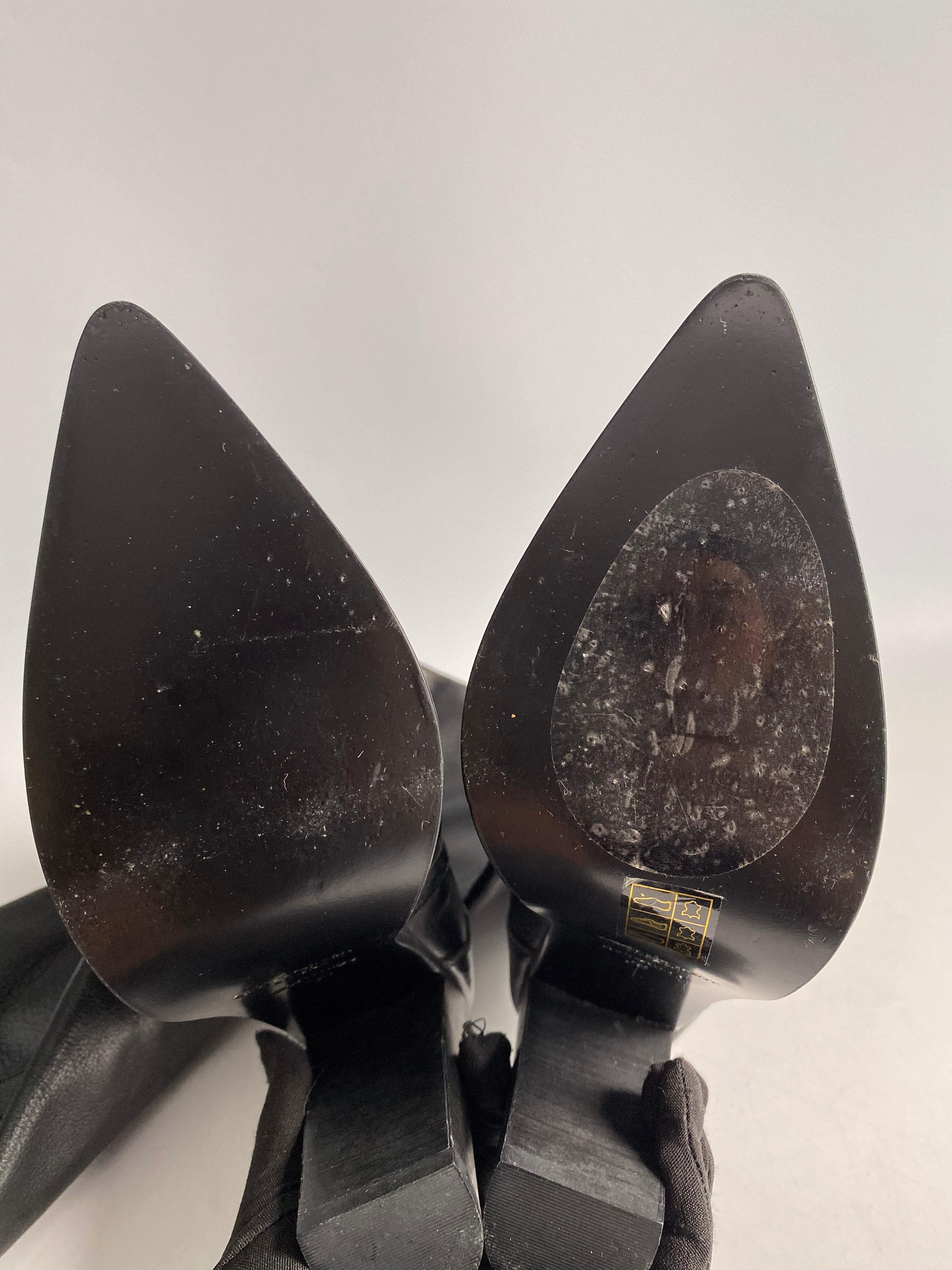 YSL Black Leather Knee-Length Boots with Heels Size 38 EUR | Purse Maison Luxury Bags Shop