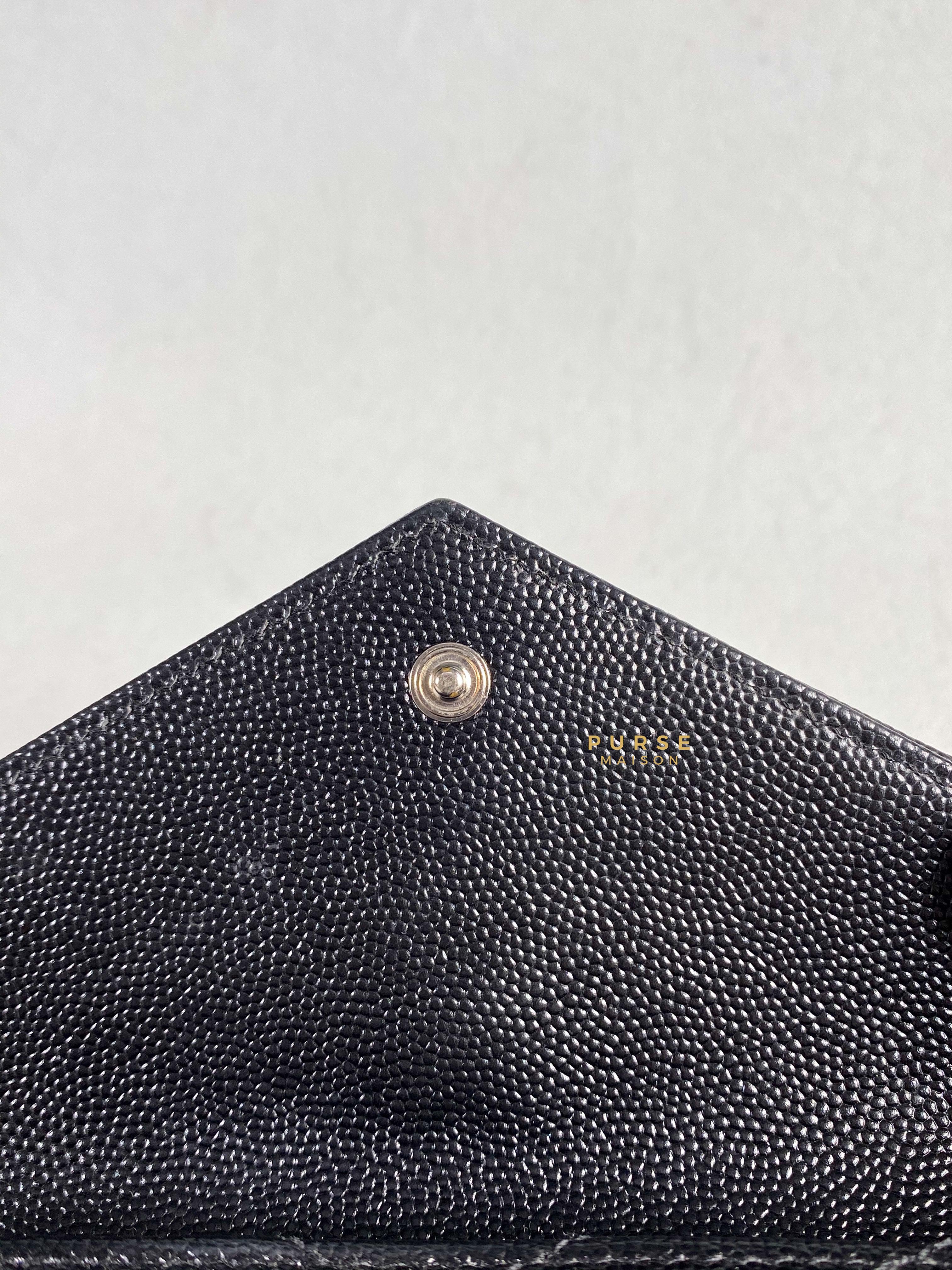 YSL Compact Flap Wallet Black Leather & Silver Hardware | Purse Maison Luxury Bags Shop