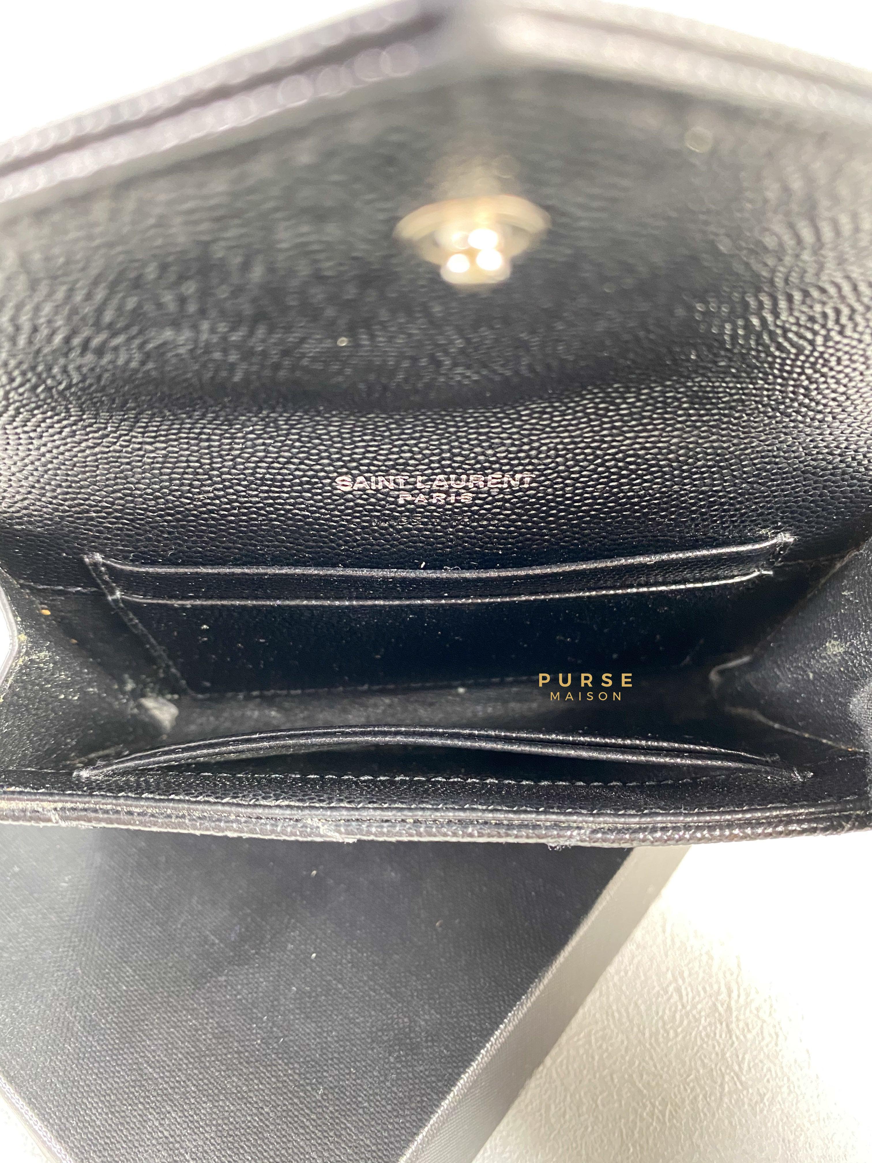 YSL Compact Flap Wallet Black Leather & Silver Hardware | Purse Maison Luxury Bags Shop
