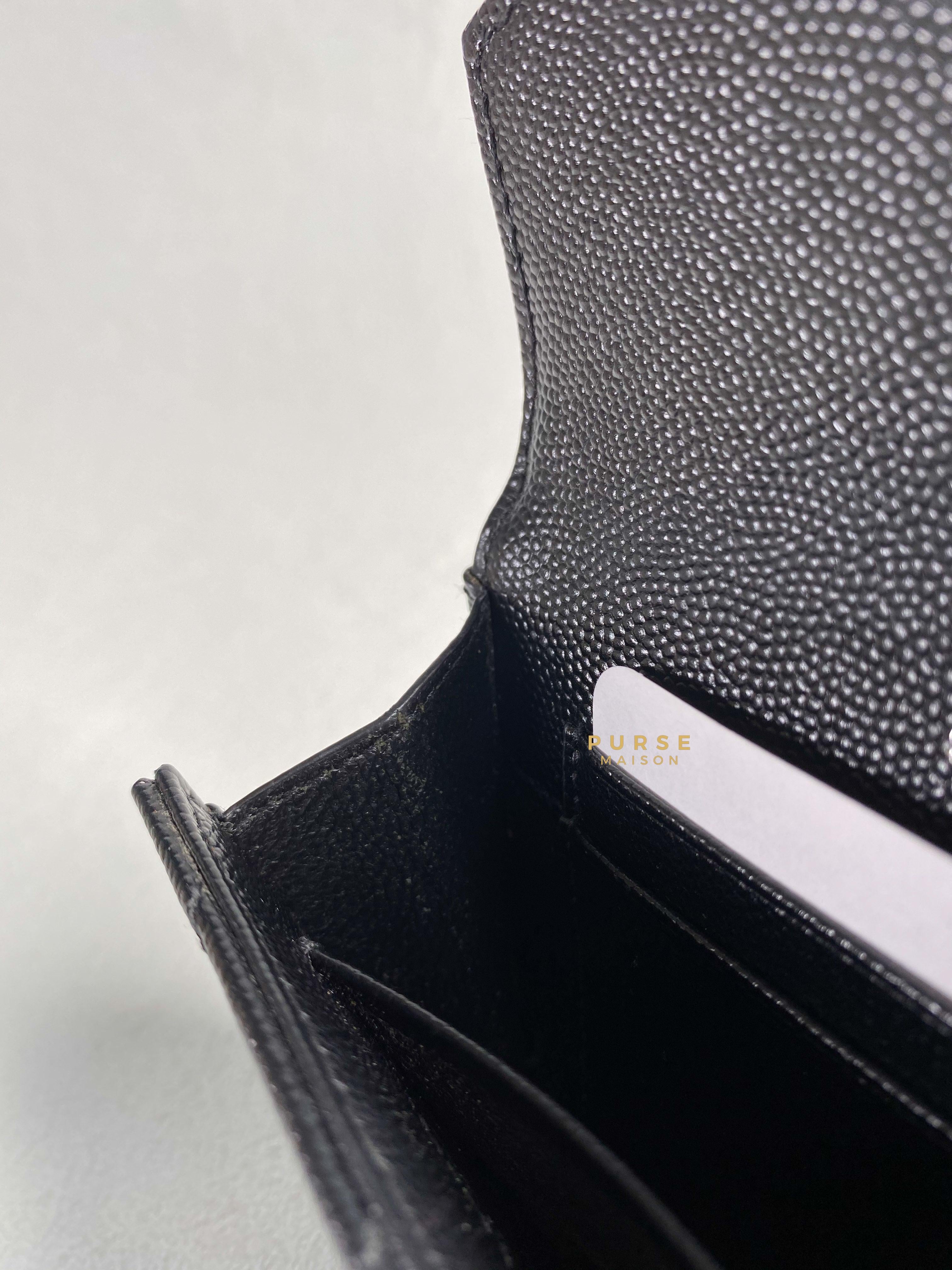 YSL Compact Flap Wallet Black Leather & Silver Hardware | Purse Maison Luxury Bags Shop