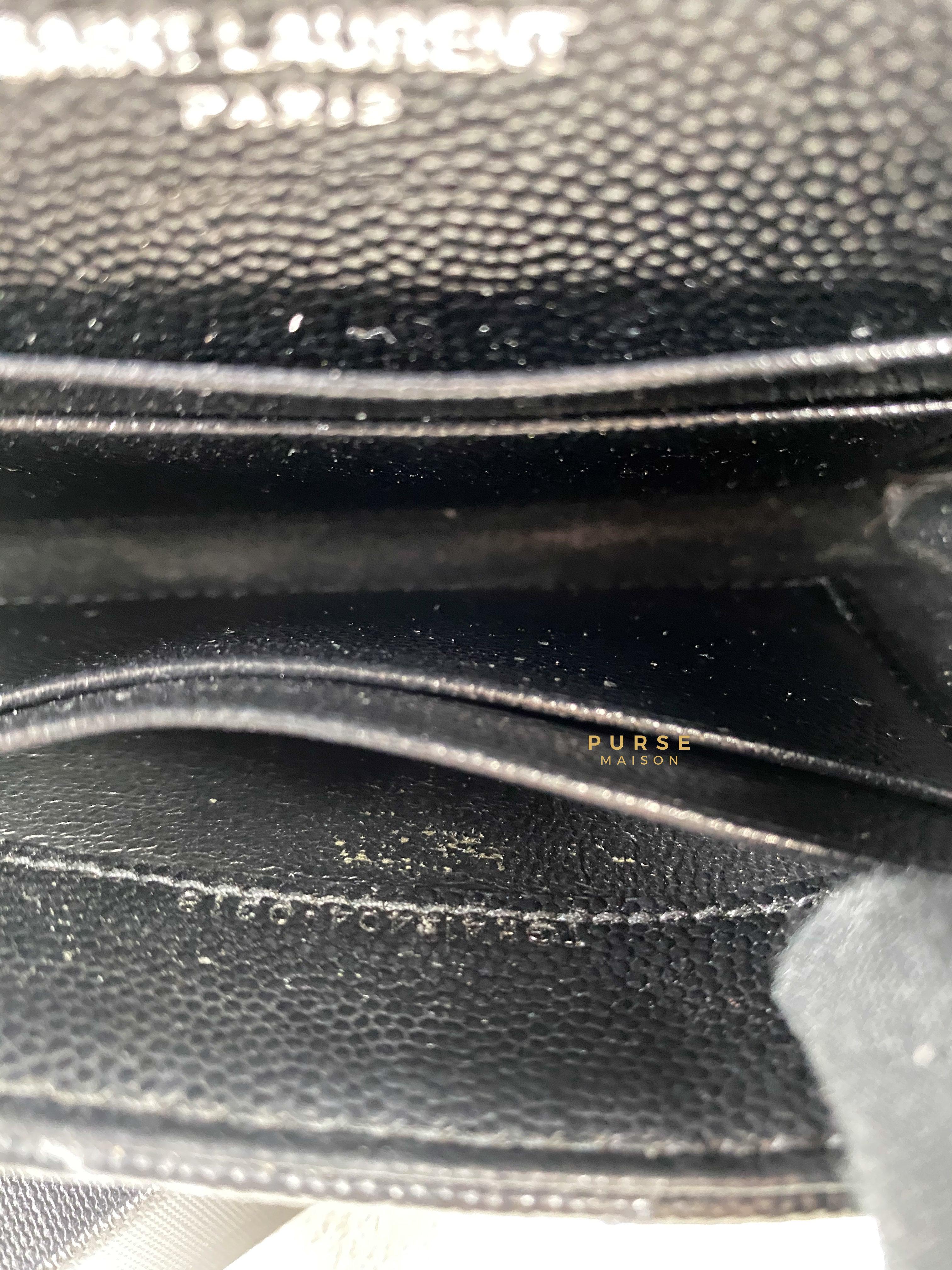 YSL Compact Flap Wallet Black Leather & Silver Hardware | Purse Maison Luxury Bags Shop
