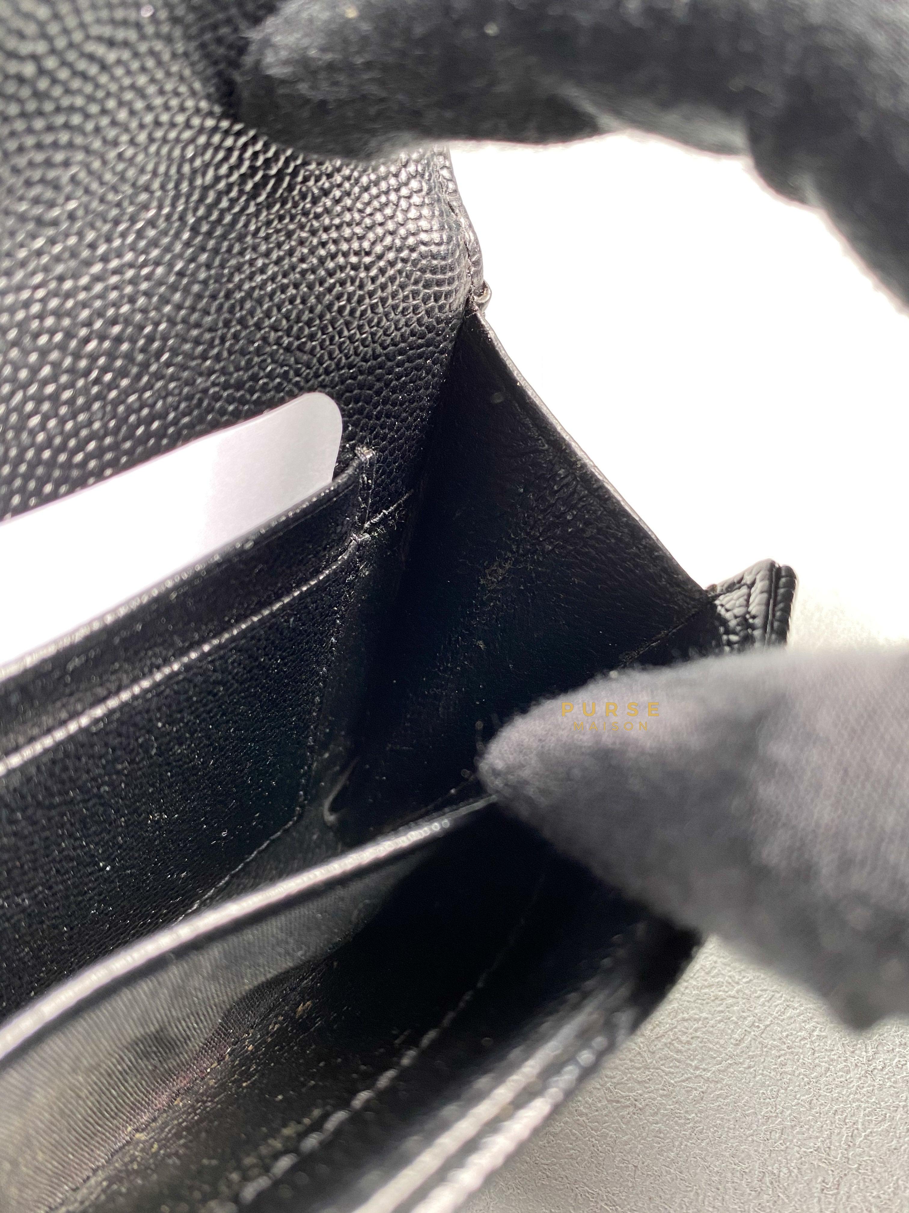 YSL Compact Flap Wallet Black Leather & Silver Hardware | Purse Maison Luxury Bags Shop