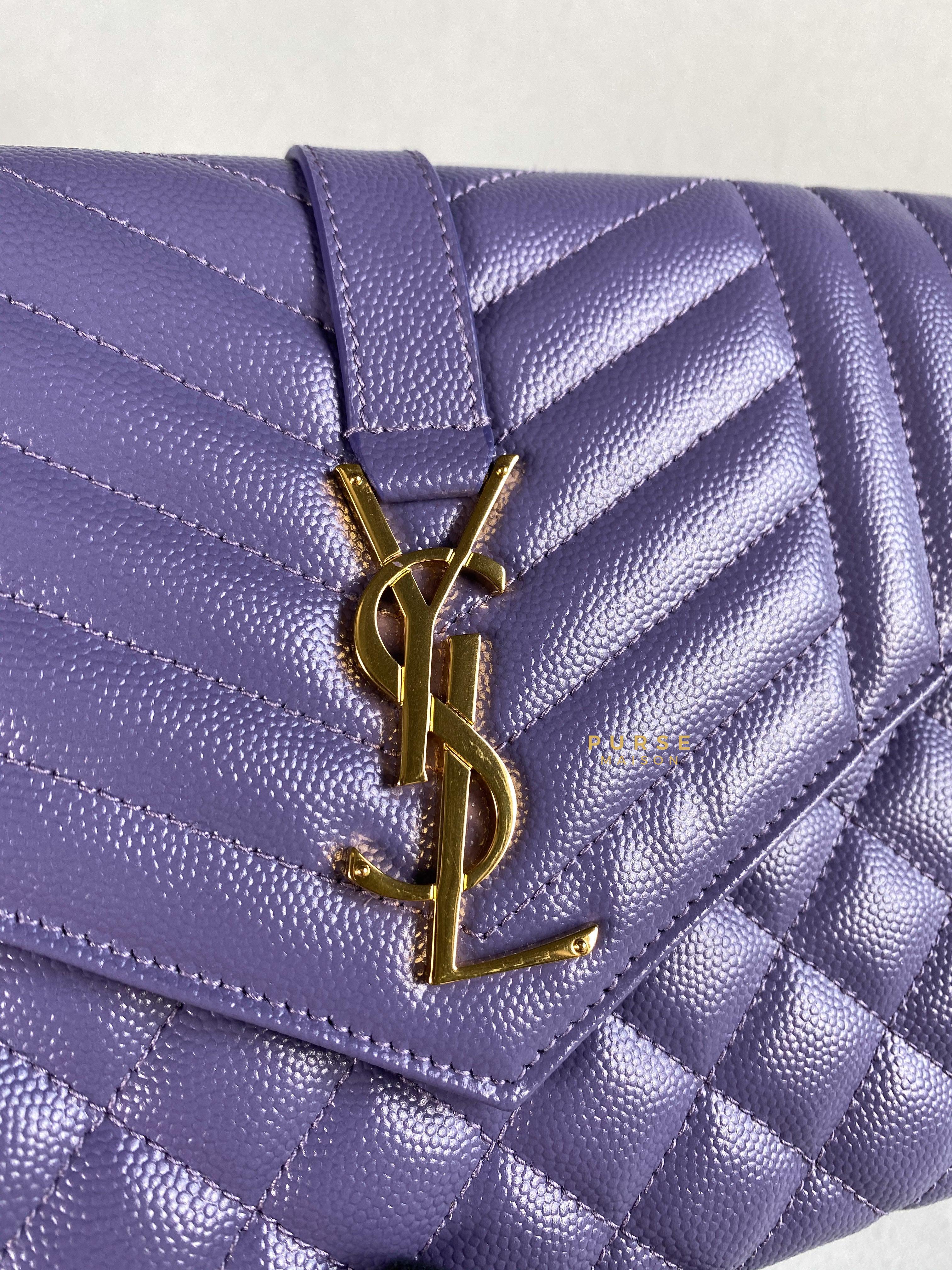 YSL Envelope Clutch in Mix Matelasse Grain De Poudre Embossed Purple Leather | Purse Maison Luxury Bags Shop