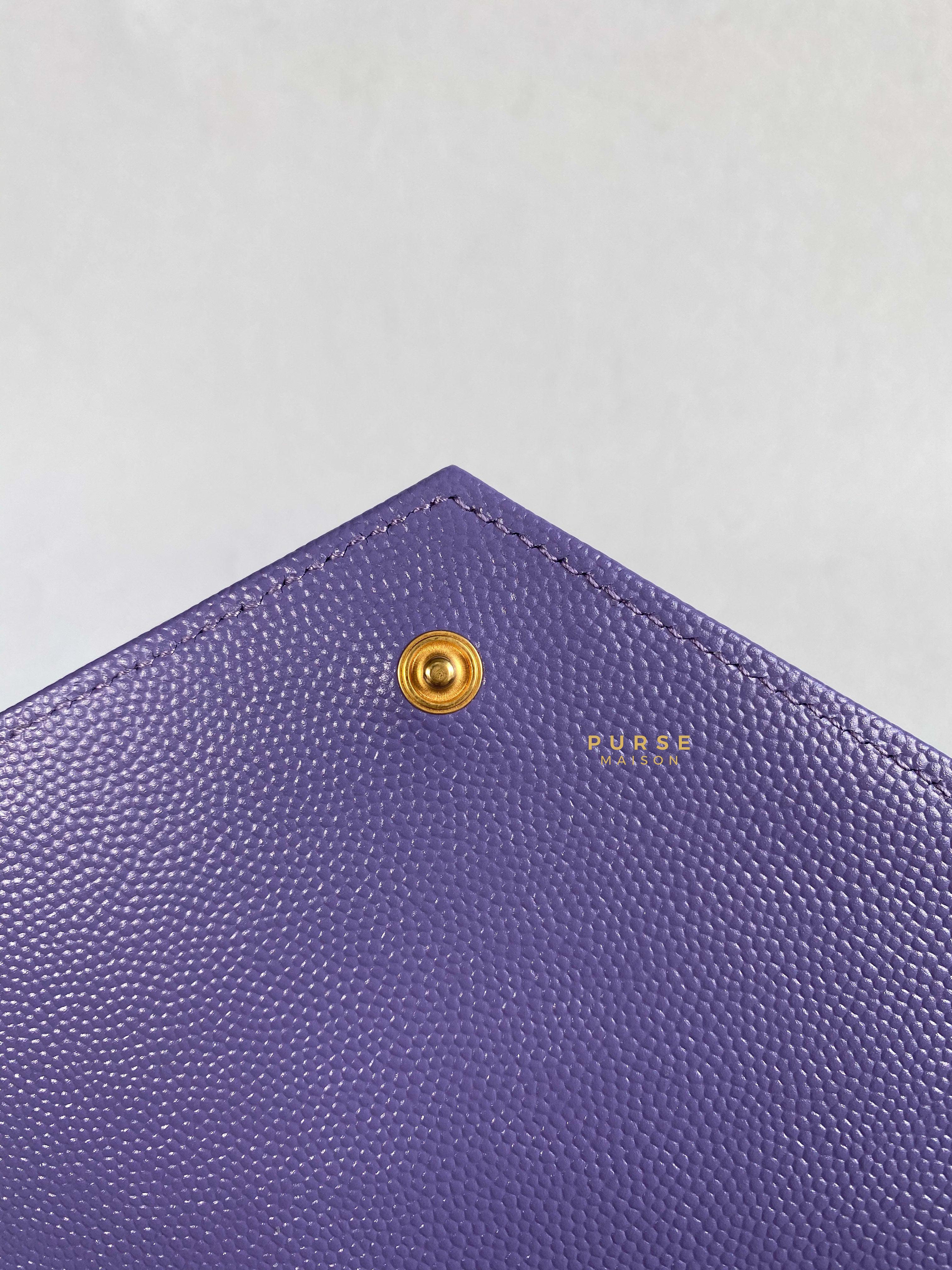 YSL Envelope Clutch in Mix Matelasse Grain De Poudre Embossed Purple Leather | Purse Maison Luxury Bags Shop