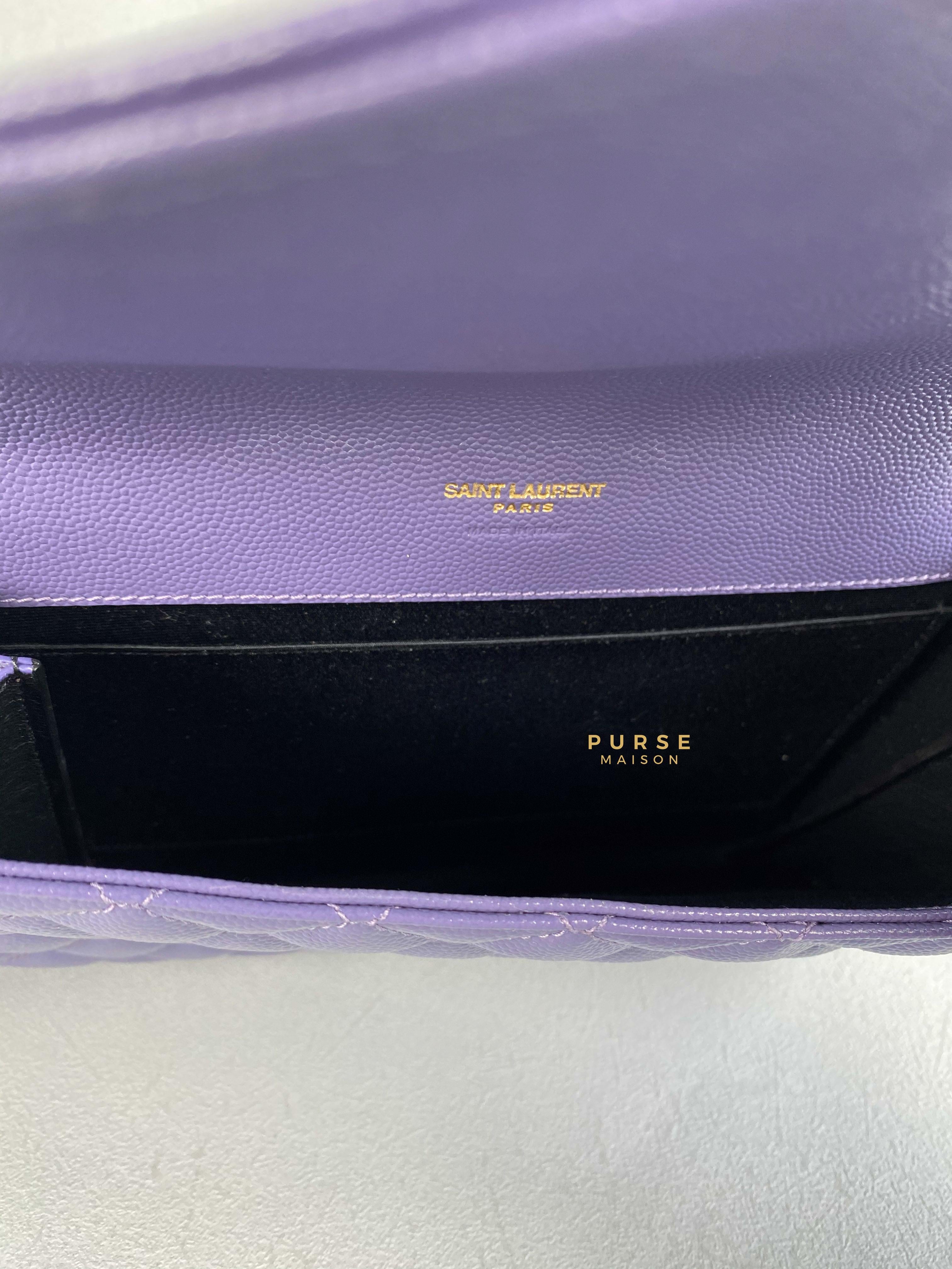 YSL Envelope Clutch in Mix Matelasse Grain De Poudre Embossed Purple Leather | Purse Maison Luxury Bags Shop