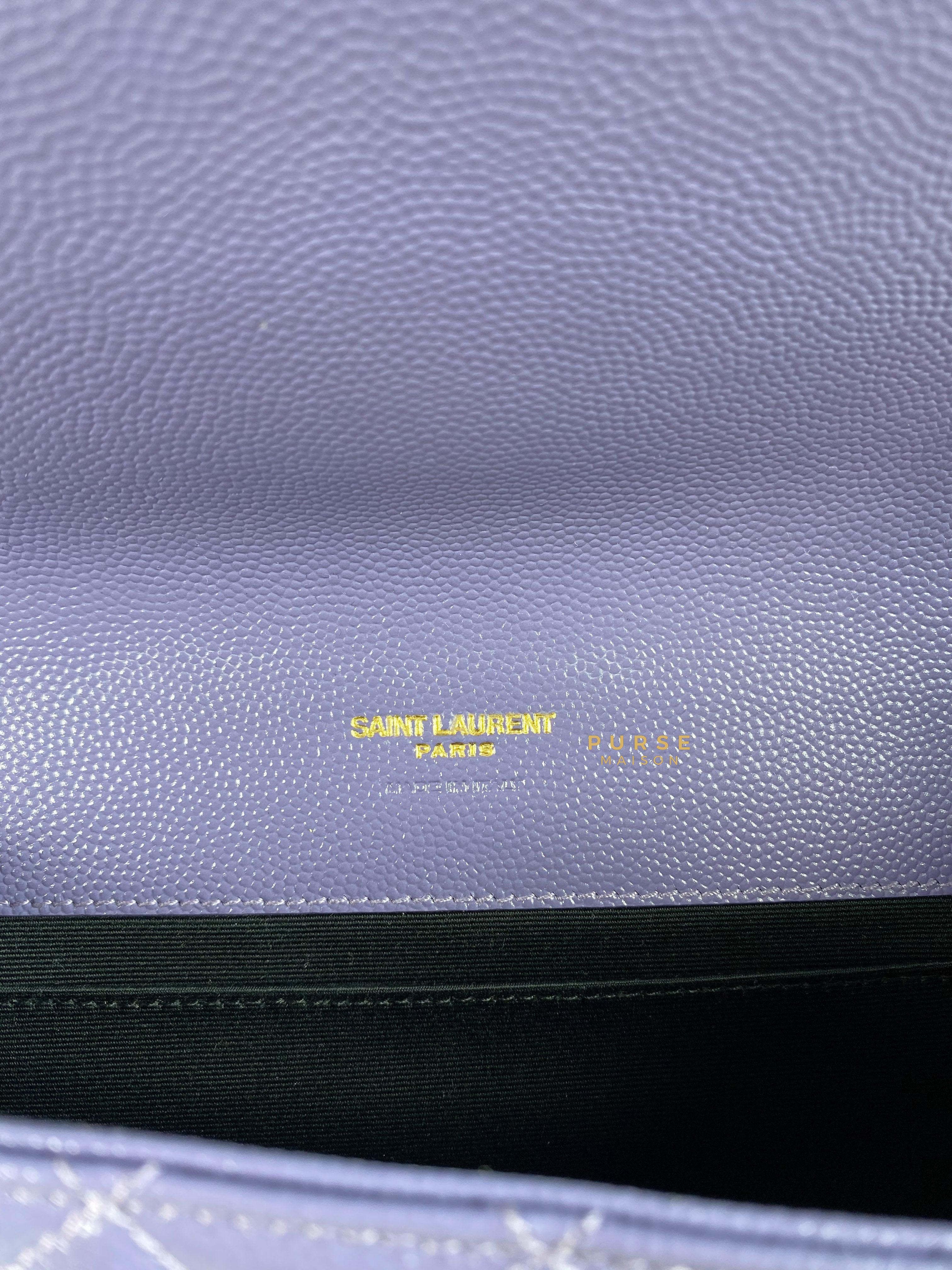 YSL Envelope Clutch in Mix Matelasse Grain De Poudre Embossed Purple Leather | Purse Maison Luxury Bags Shop