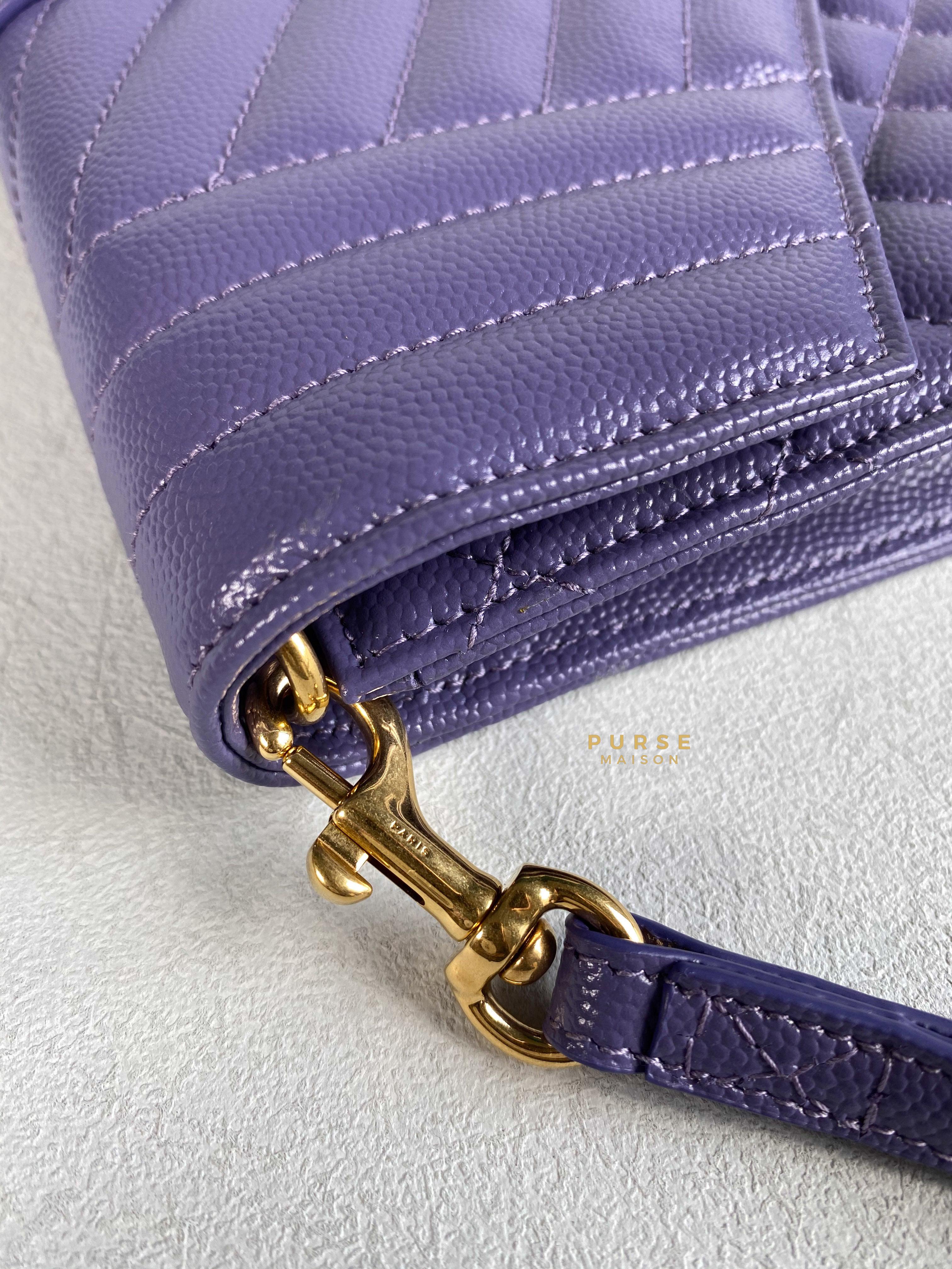 YSL Envelope Clutch in Mix Matelasse Grain De Poudre Embossed Purple Leather | Purse Maison Luxury Bags Shop