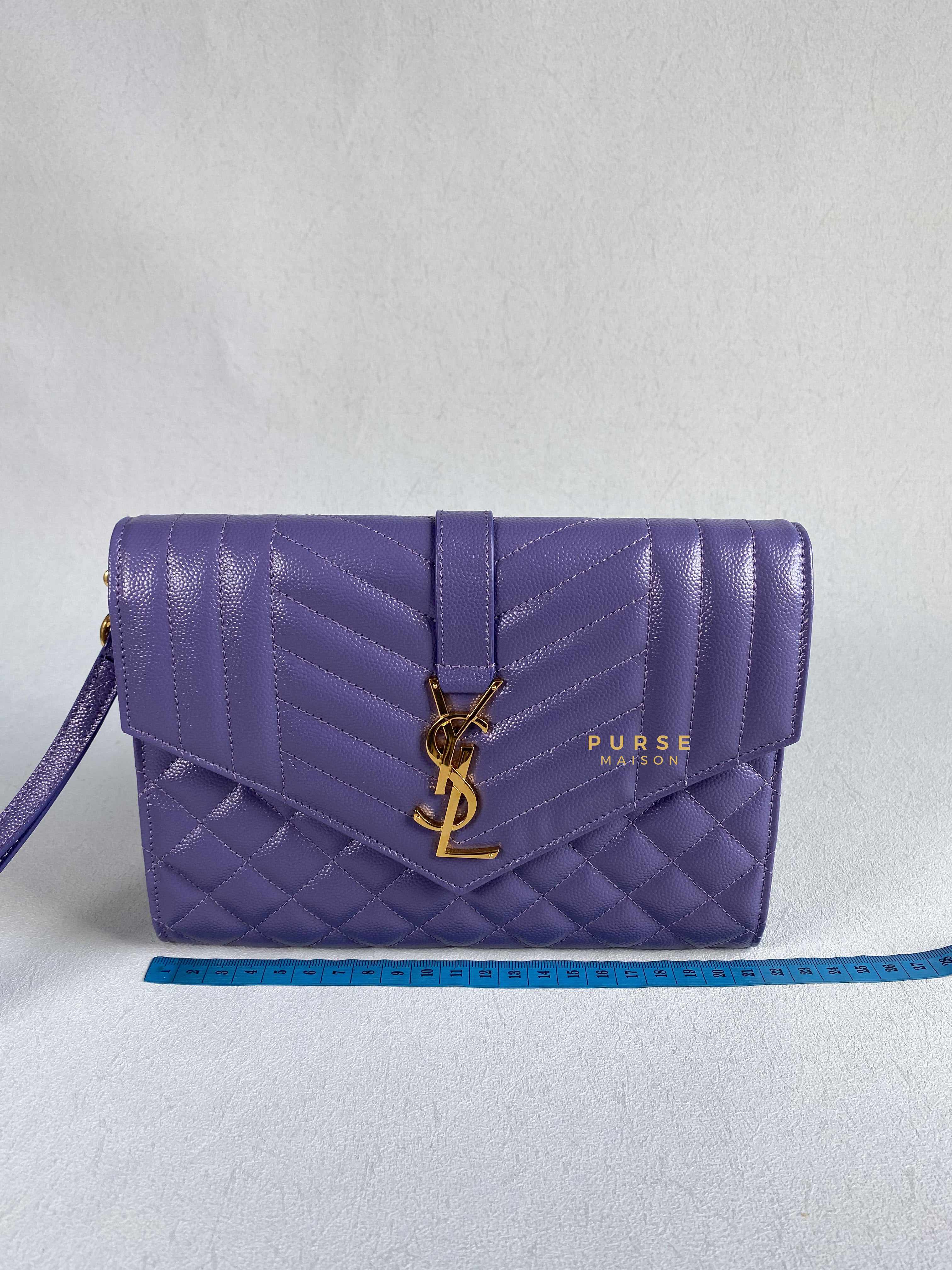 YSL Envelope Clutch in Mix Matelasse Grain De Poudre Embossed Purple Leather | Purse Maison Luxury Bags Shop