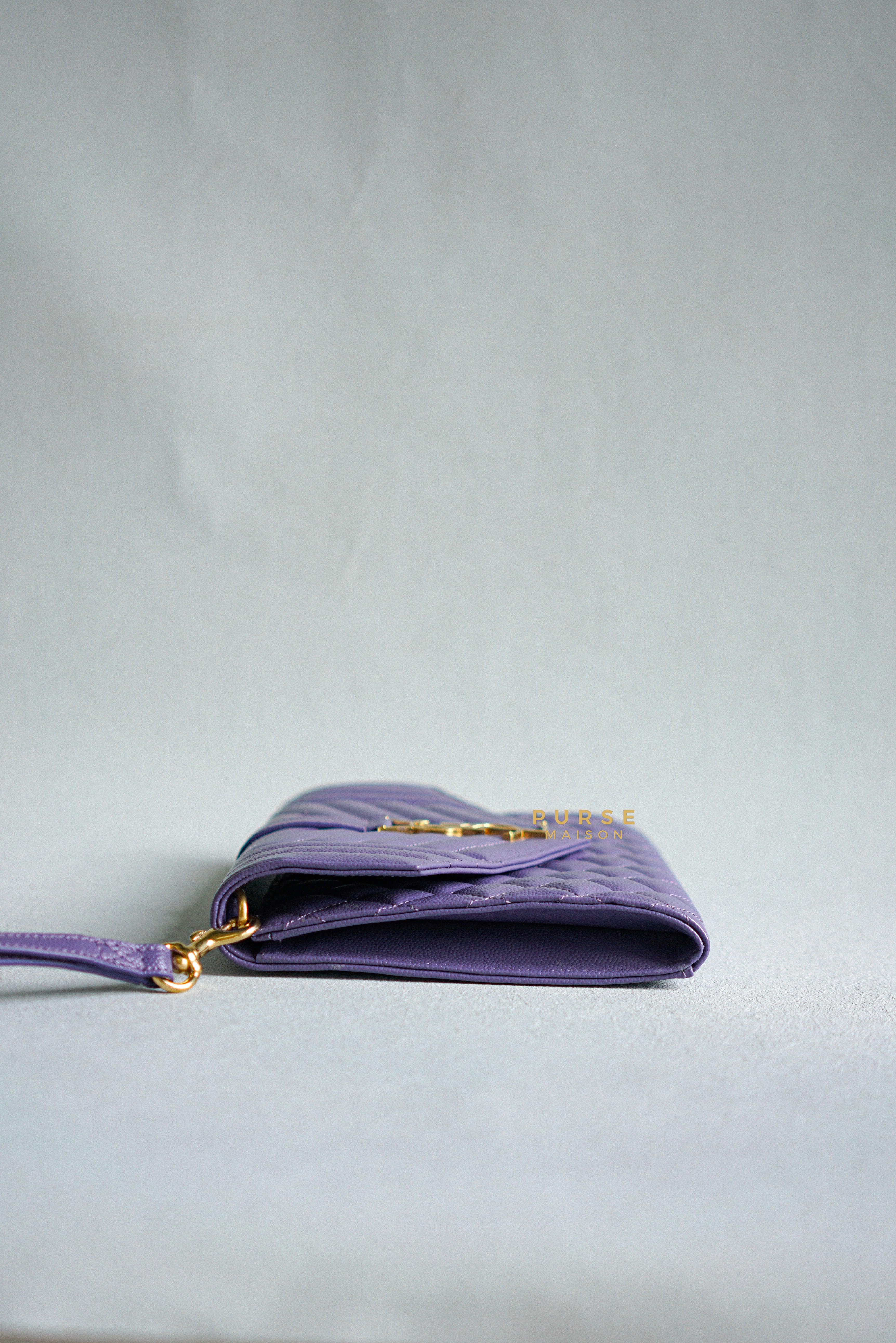 YSL Envelope Clutch in Mix Matelasse Grain De Poudre Embossed Purple Leather | Purse Maison Luxury Bags Shop