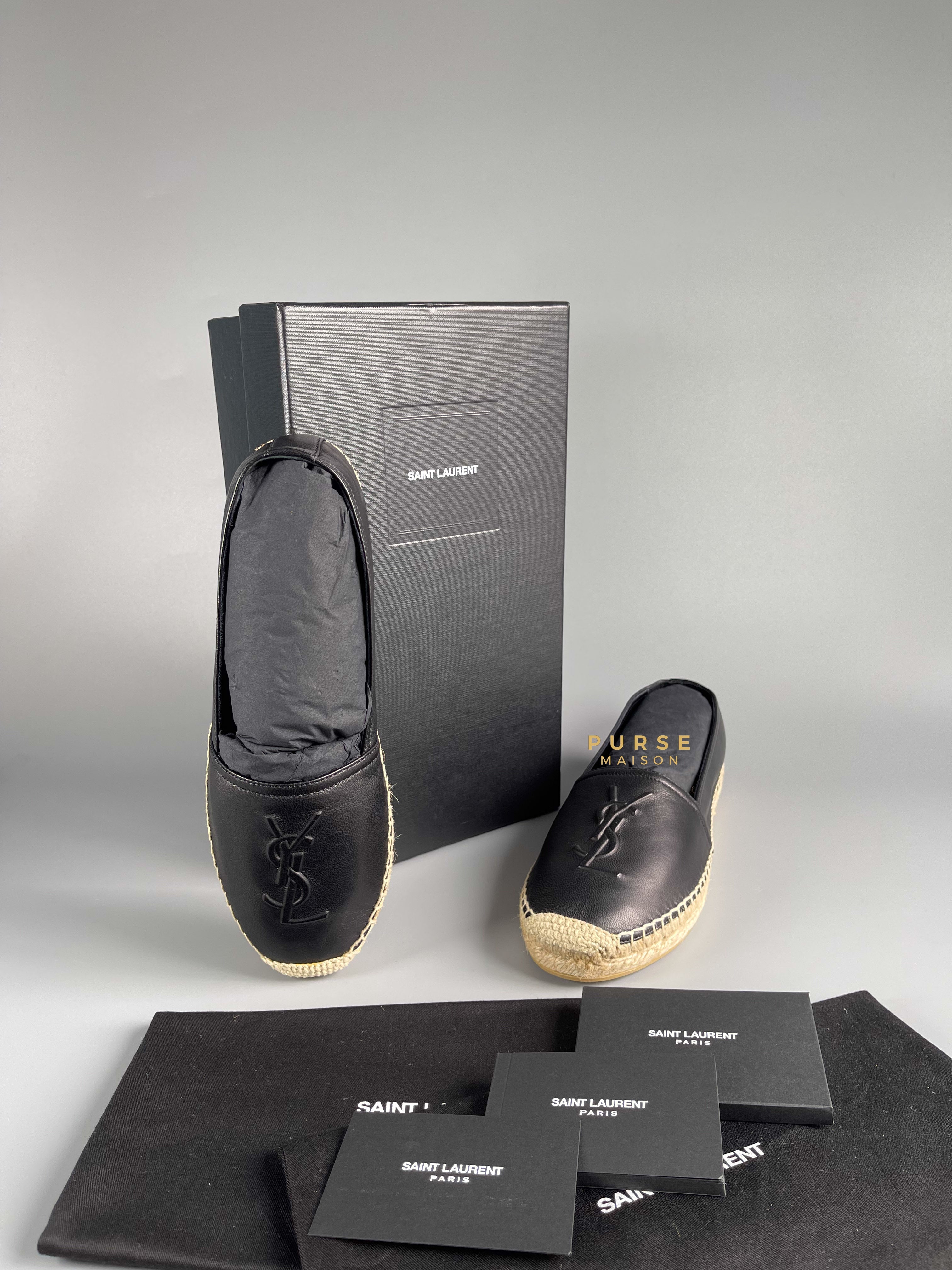 YSL Espadrilles in Black Lambskin Leather (Size 37.5 EU, 23cm) | Purse Maison Luxury Bags Shop