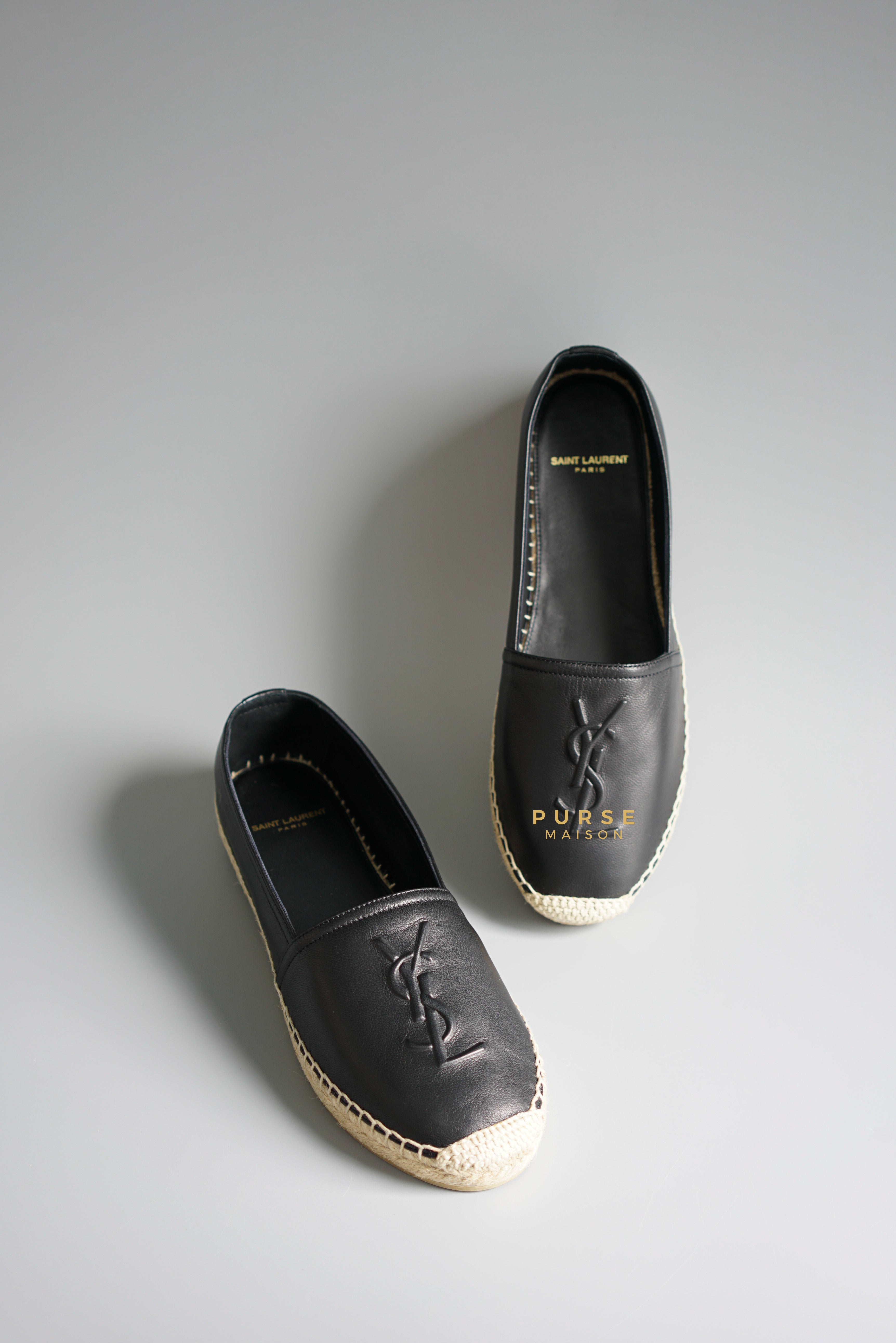 YSL Espadrilles in Black Lambskin Leather (Size 37.5 EU, 23cm) | Purse Maison Luxury Bags Shop