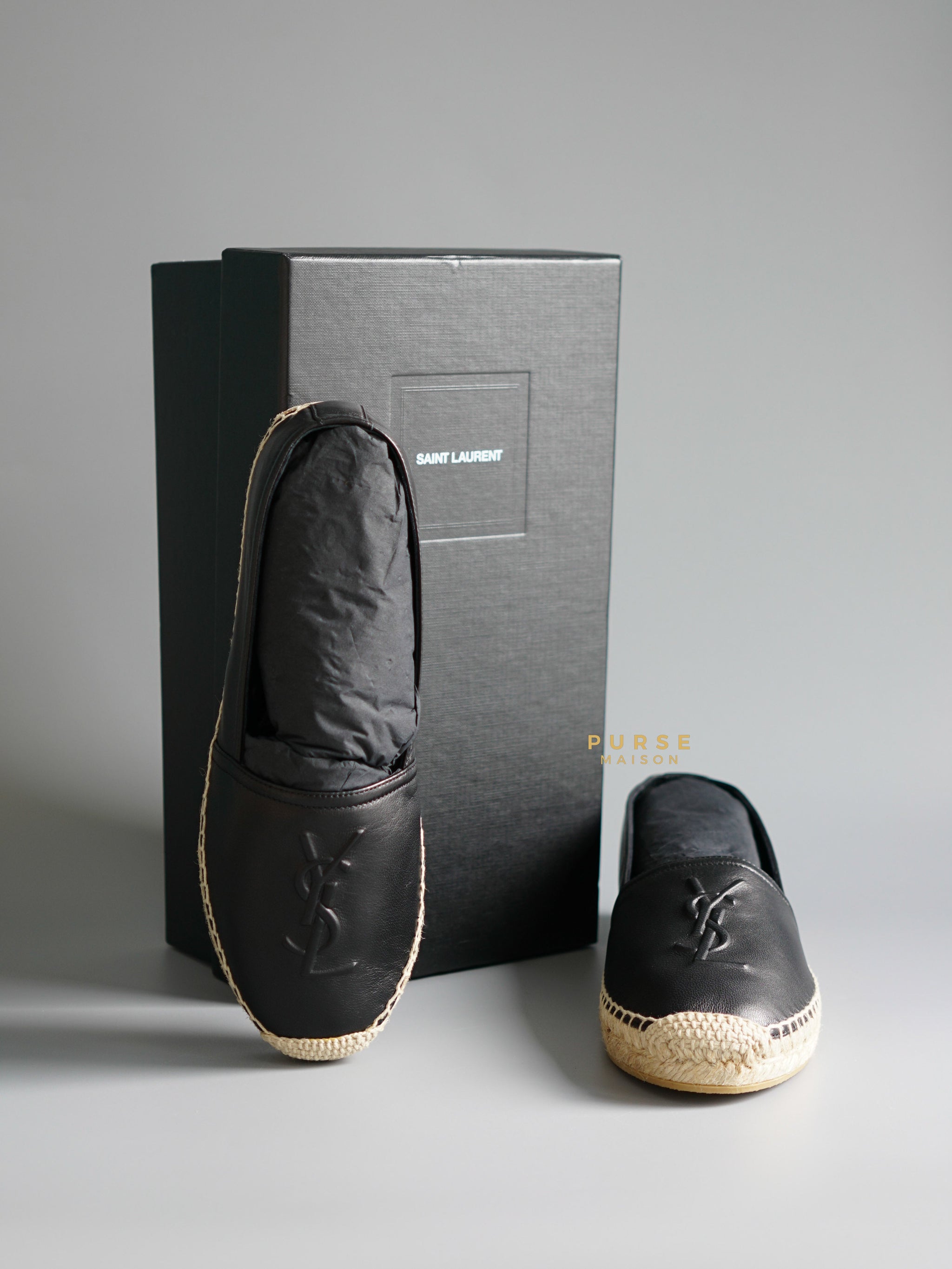 YSL Espadrilles in Black Lambskin Leather (Size EU,