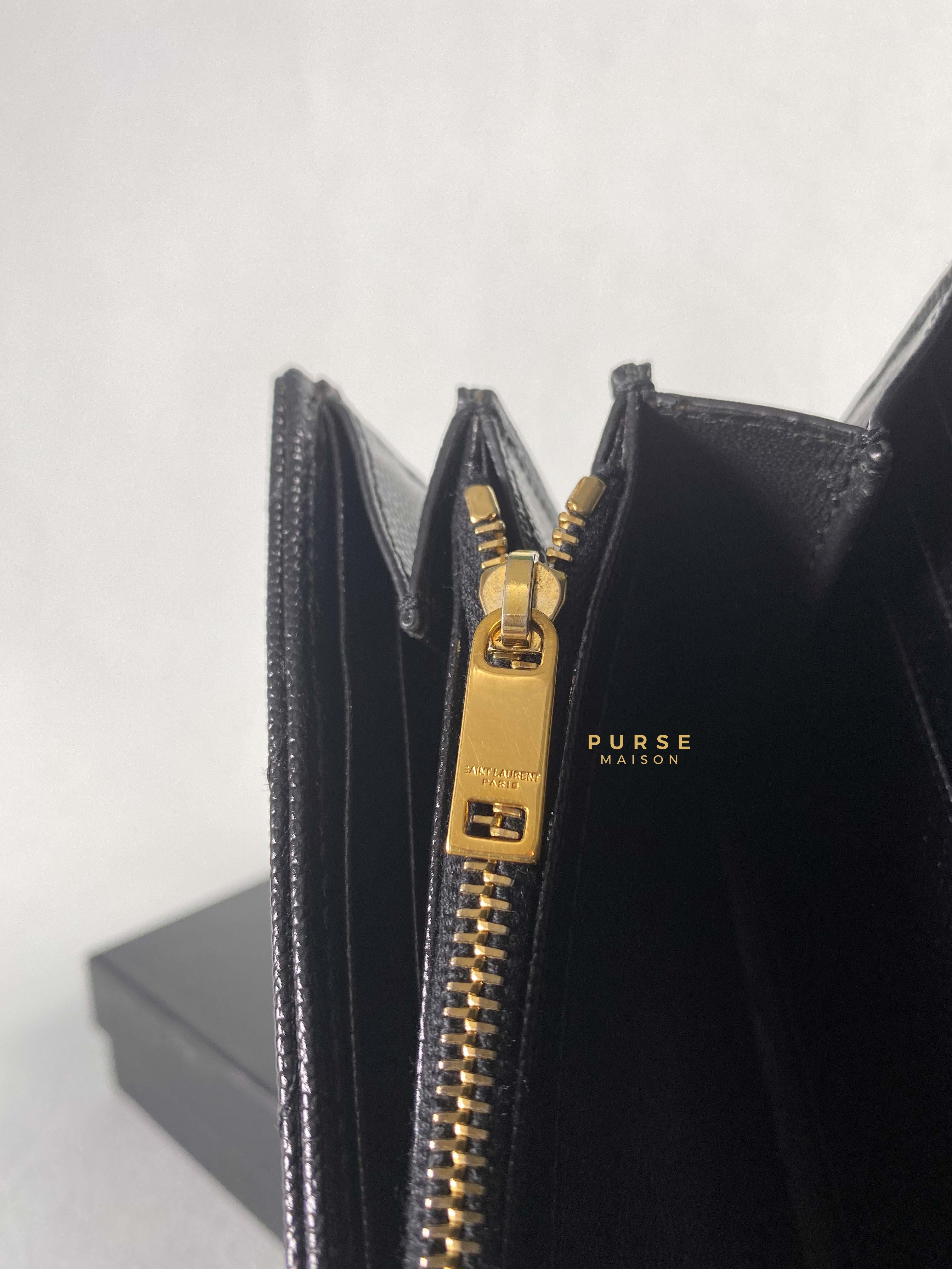YSL Flap Long Wallet in Black Monogram Grain Leather | Purse Maison Luxury Bags Shop
