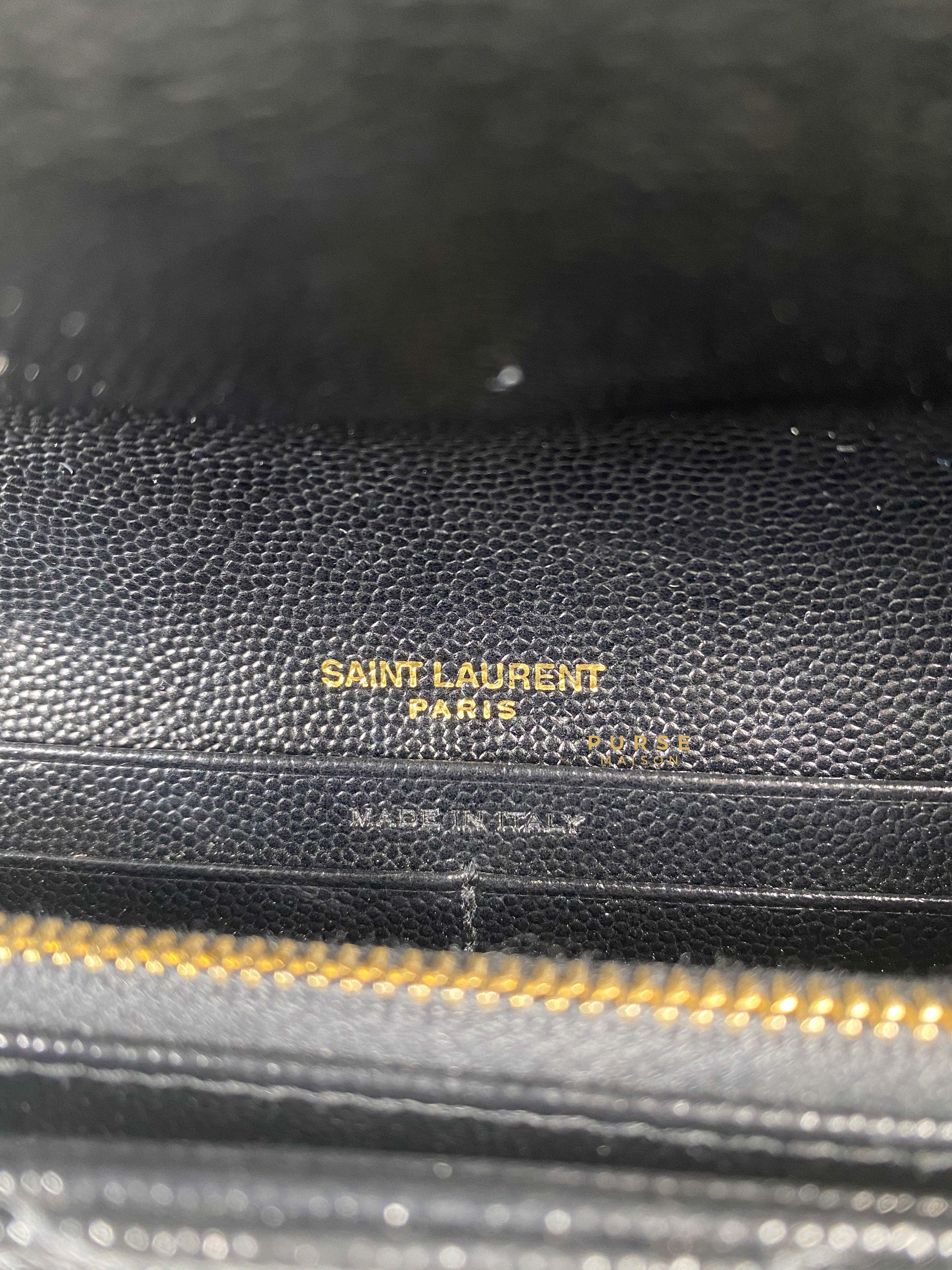 YSL Flap Long Wallet in Black Monogram Grain Leather | Purse Maison Luxury Bags Shop