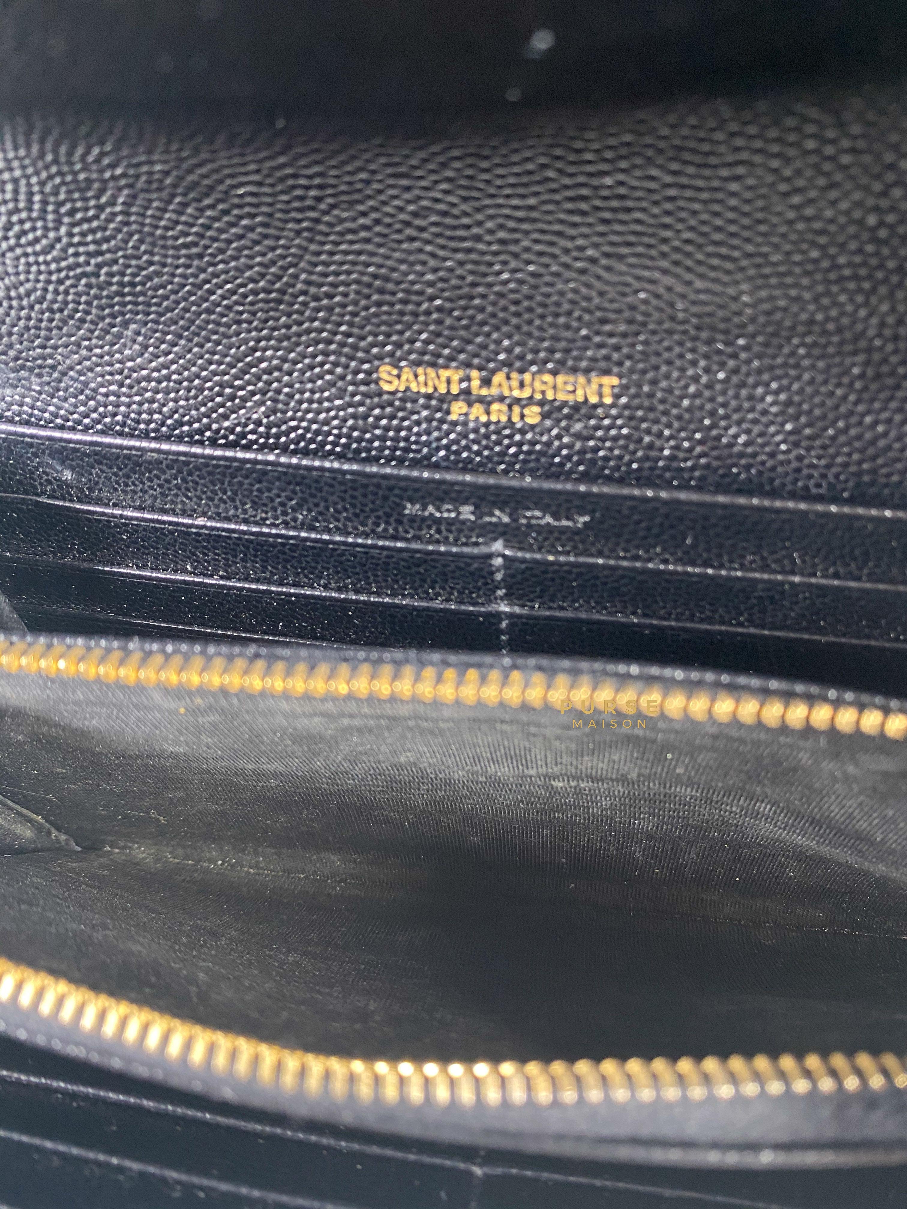 YSL Flap Long Wallet in Black Monogram Grain Leather | Purse Maison Luxury Bags Shop
