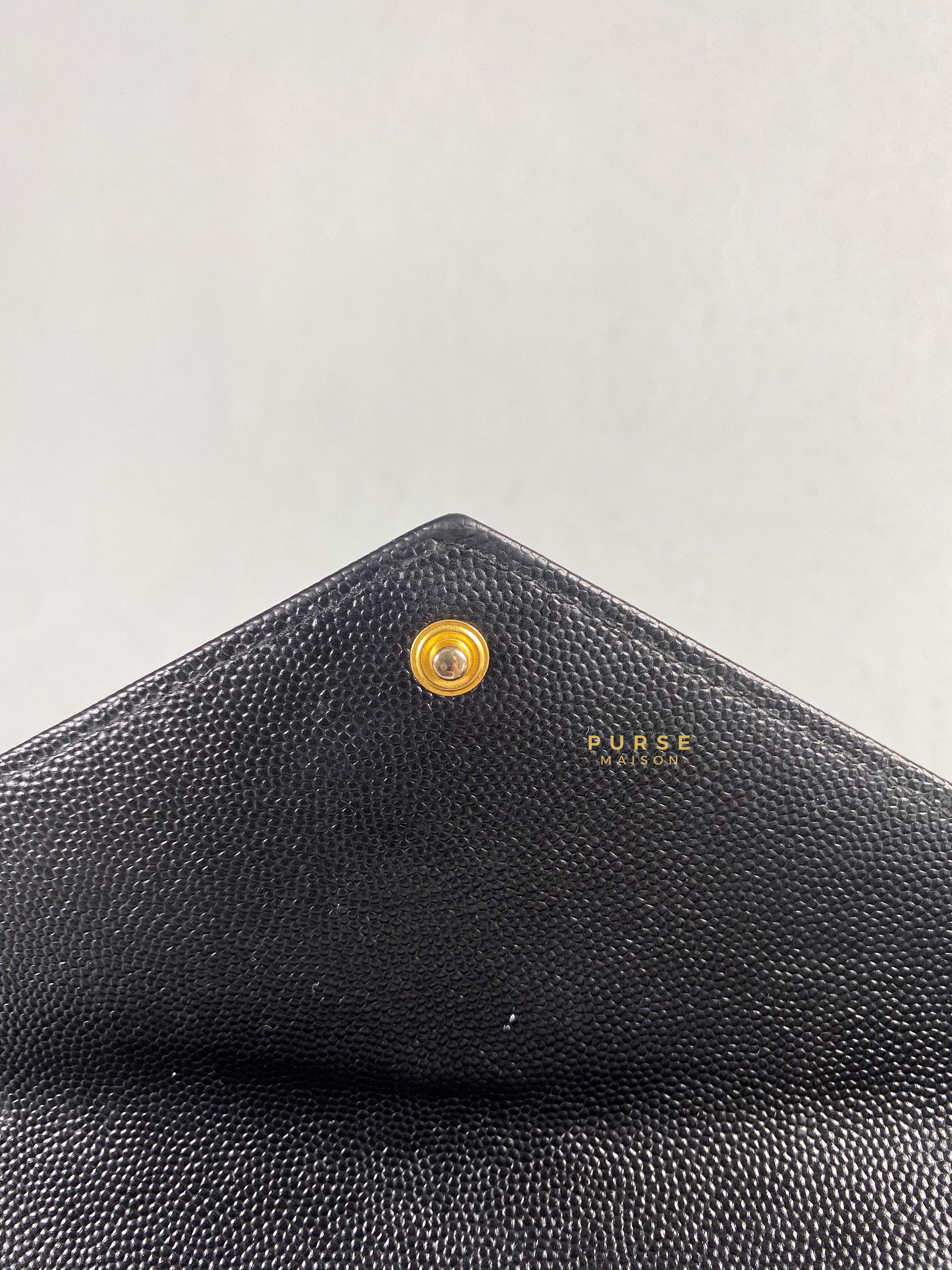 YSL Flap Long Wallet in Black Monogram Grain Leather | Purse Maison Luxury Bags Shop