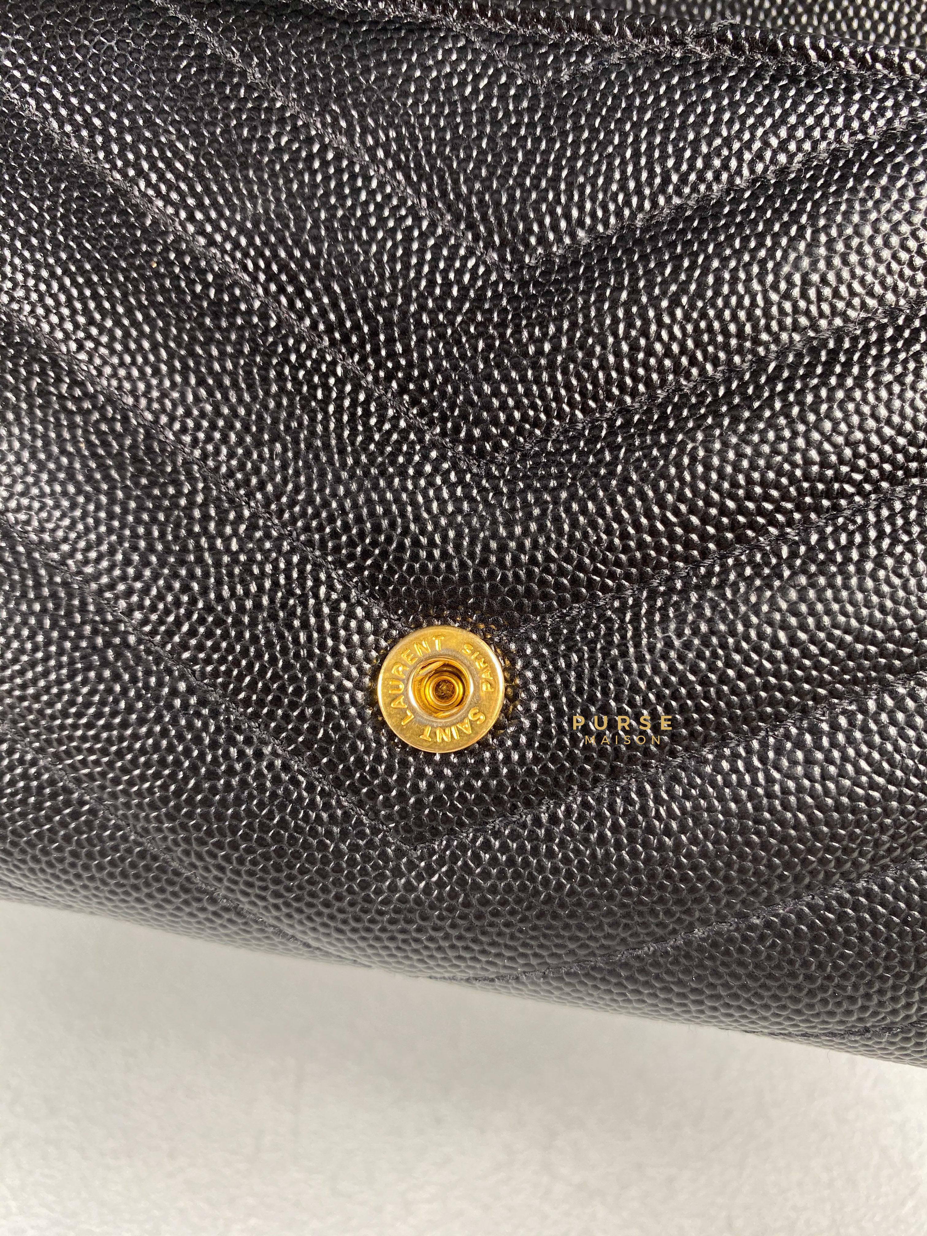 YSL Flap Long Wallet in Black Monogram Grain Leather | Purse Maison Luxury Bags Shop