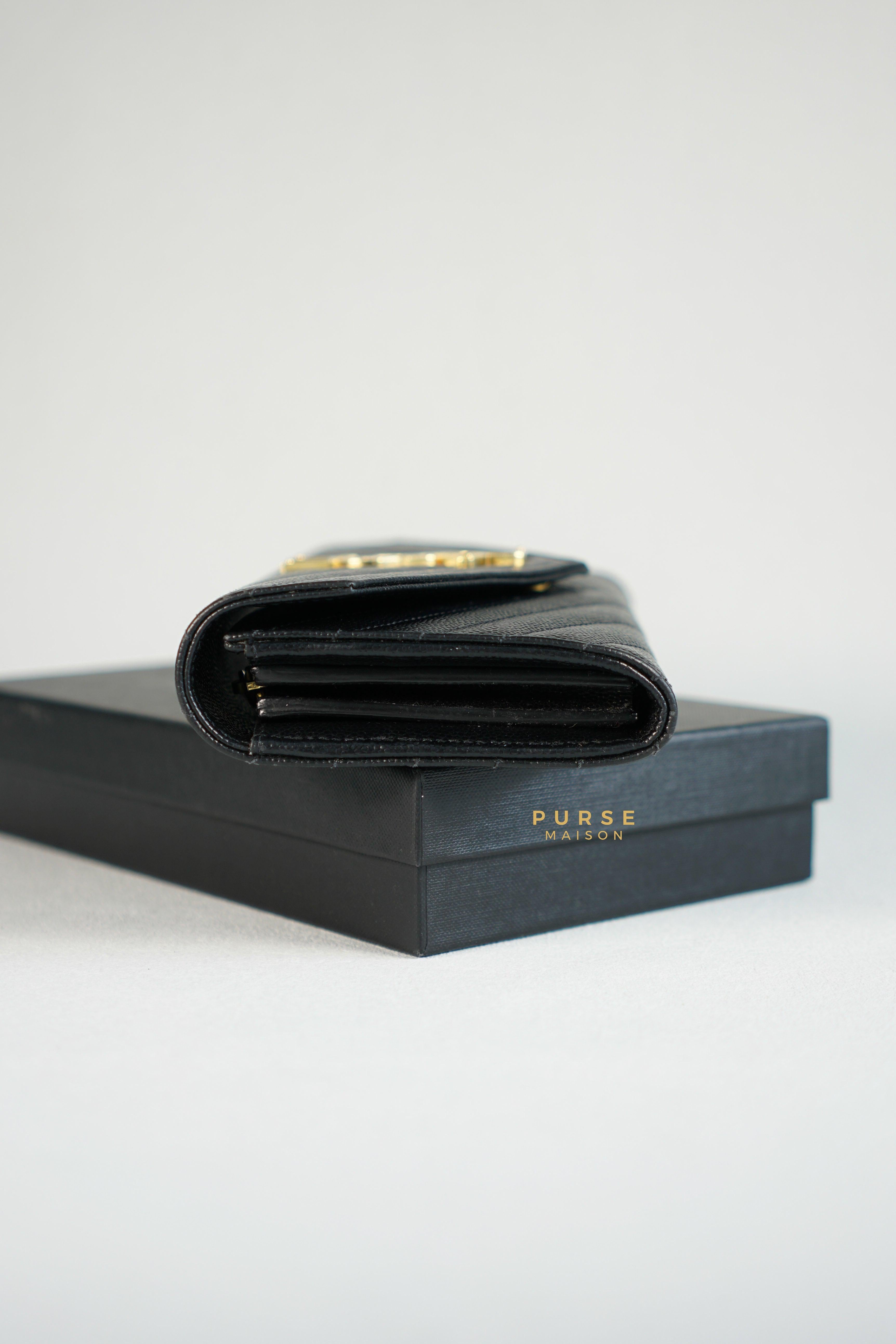 YSL Flap Long Wallet in Black Monogram Grain Leather | Purse Maison Luxury Bags Shop