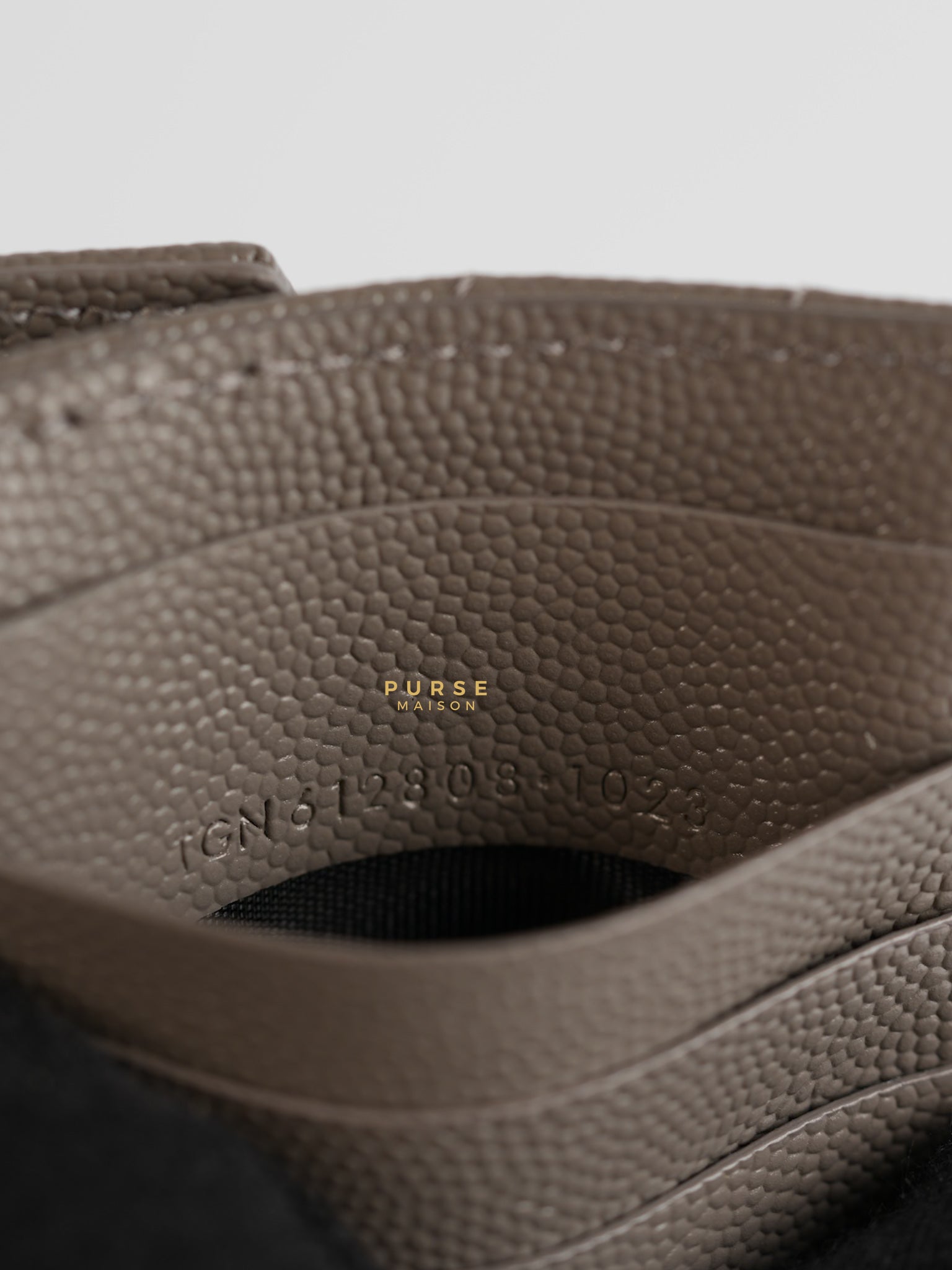 YSL Monogram Ziptop Flap Card Case in Grey Grained Leather and Gold Hardware | Purse Maison Luxury Bags Shop