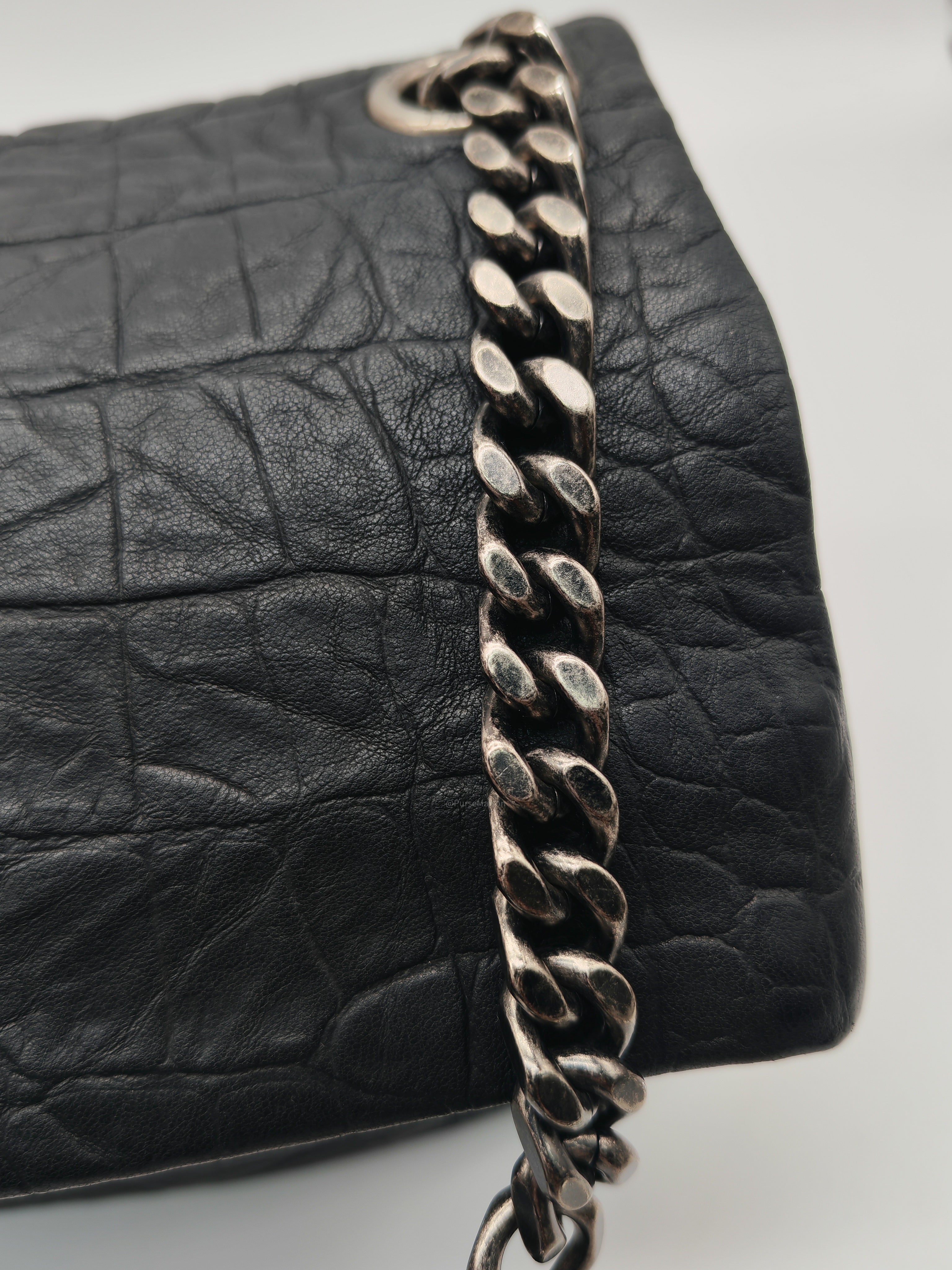 Yves Saint Laurent Medium West Hollywood Monogram Fold-over in Black Crocodile-Embossed Calfskin Leather Crossbody Bag