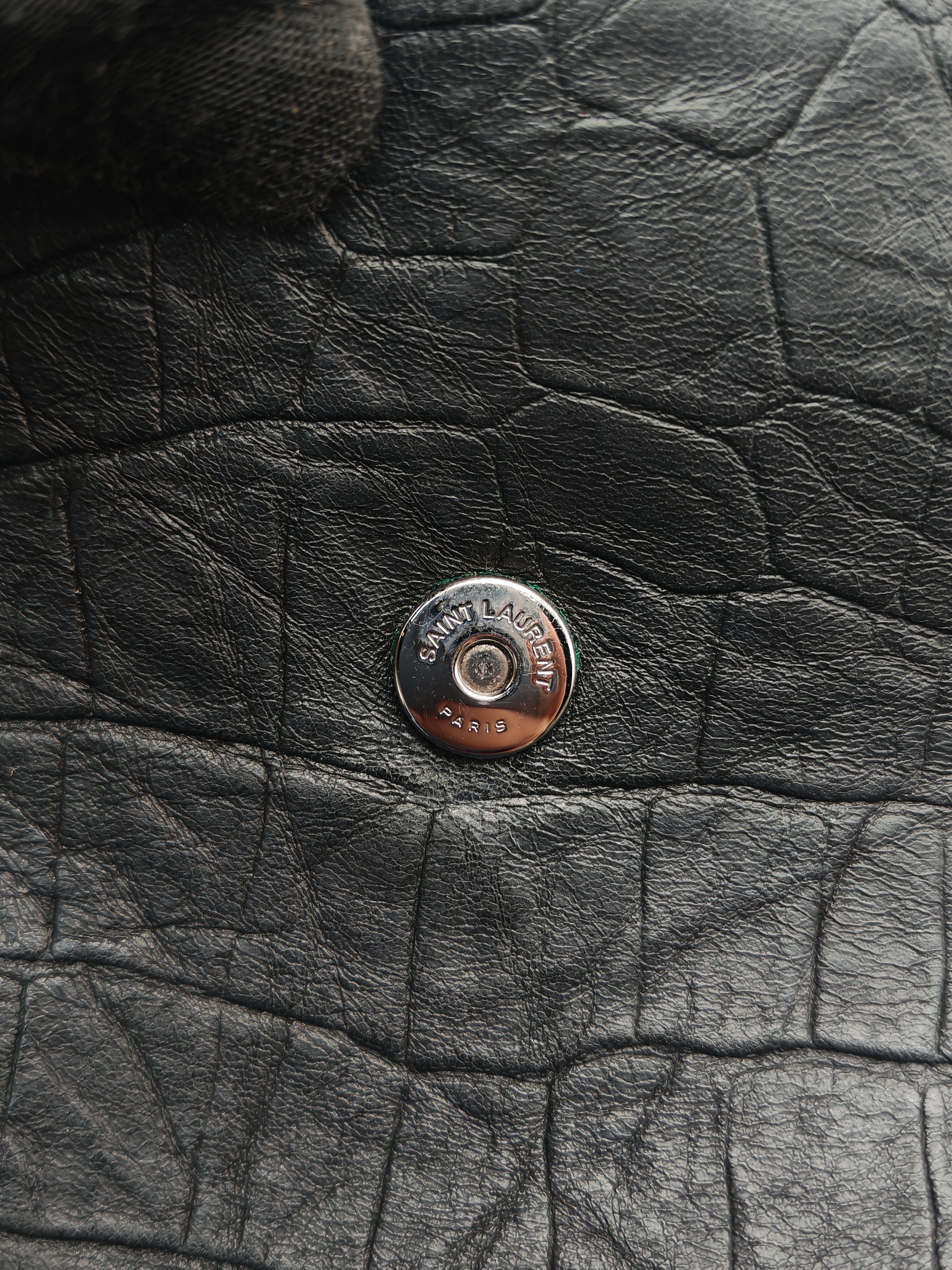 Yves Saint Laurent Medium West Hollywood Monogram Fold-over in Black Crocodile-Embossed Calfskin Leather Crossbody Bag