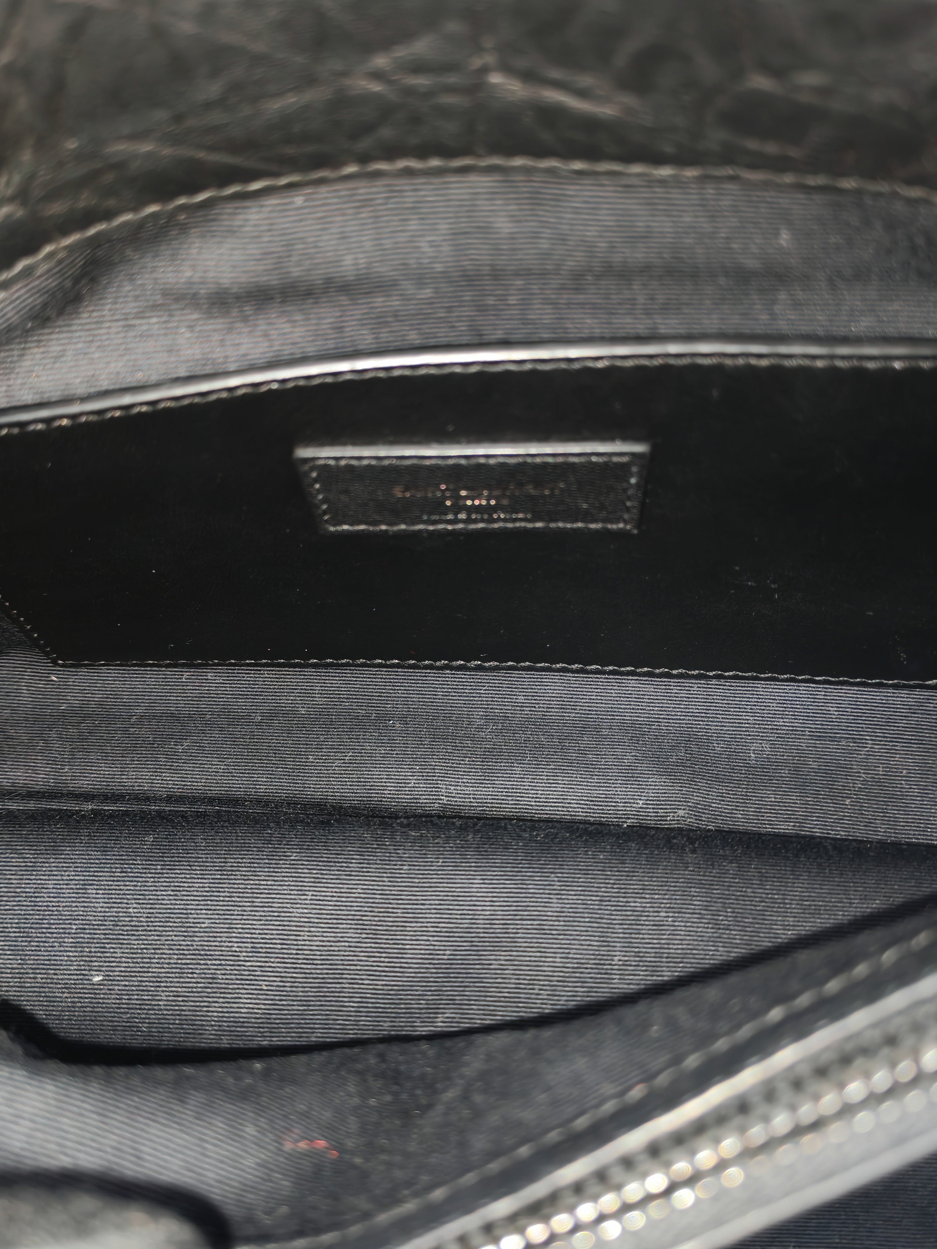 Yves Saint Laurent Medium West Hollywood Monogram Fold-over in Black Crocodile-Embossed Calfskin Leather Crossbody Bag