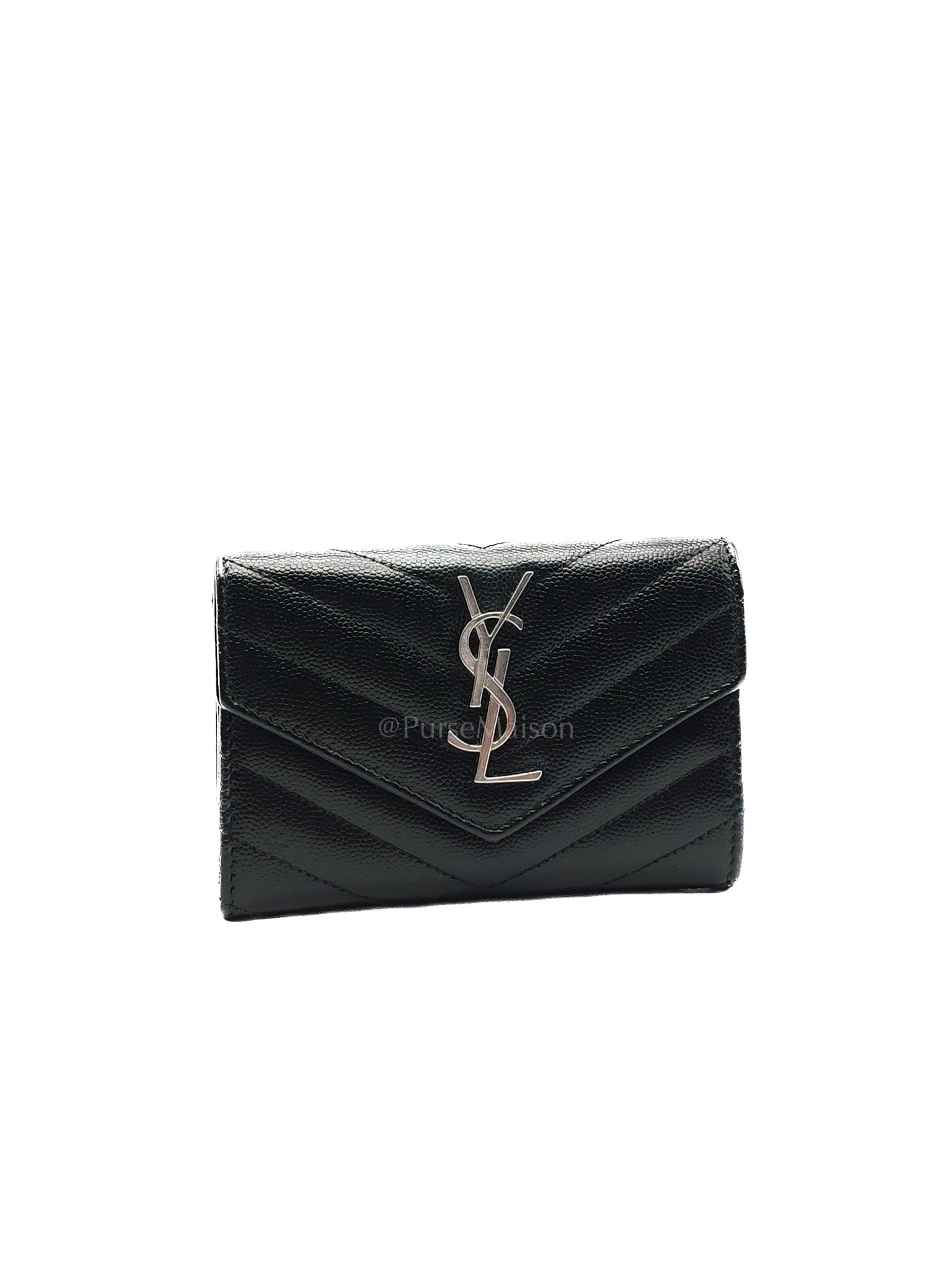 YSL Wallet in Black Grain de Poudre Leather Embossed