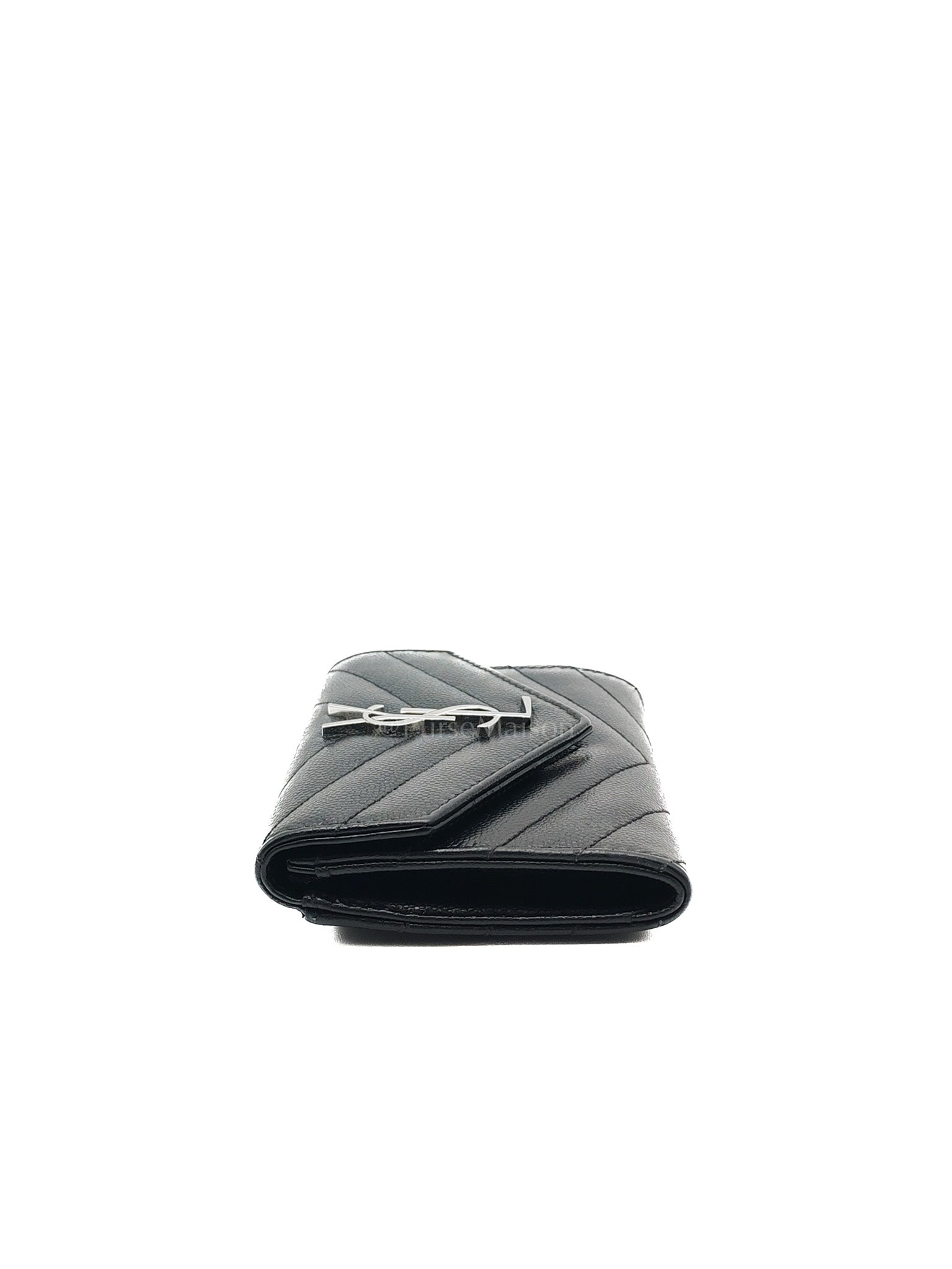 YSL Wallet in Black Grain de Poudre Leather Embossed