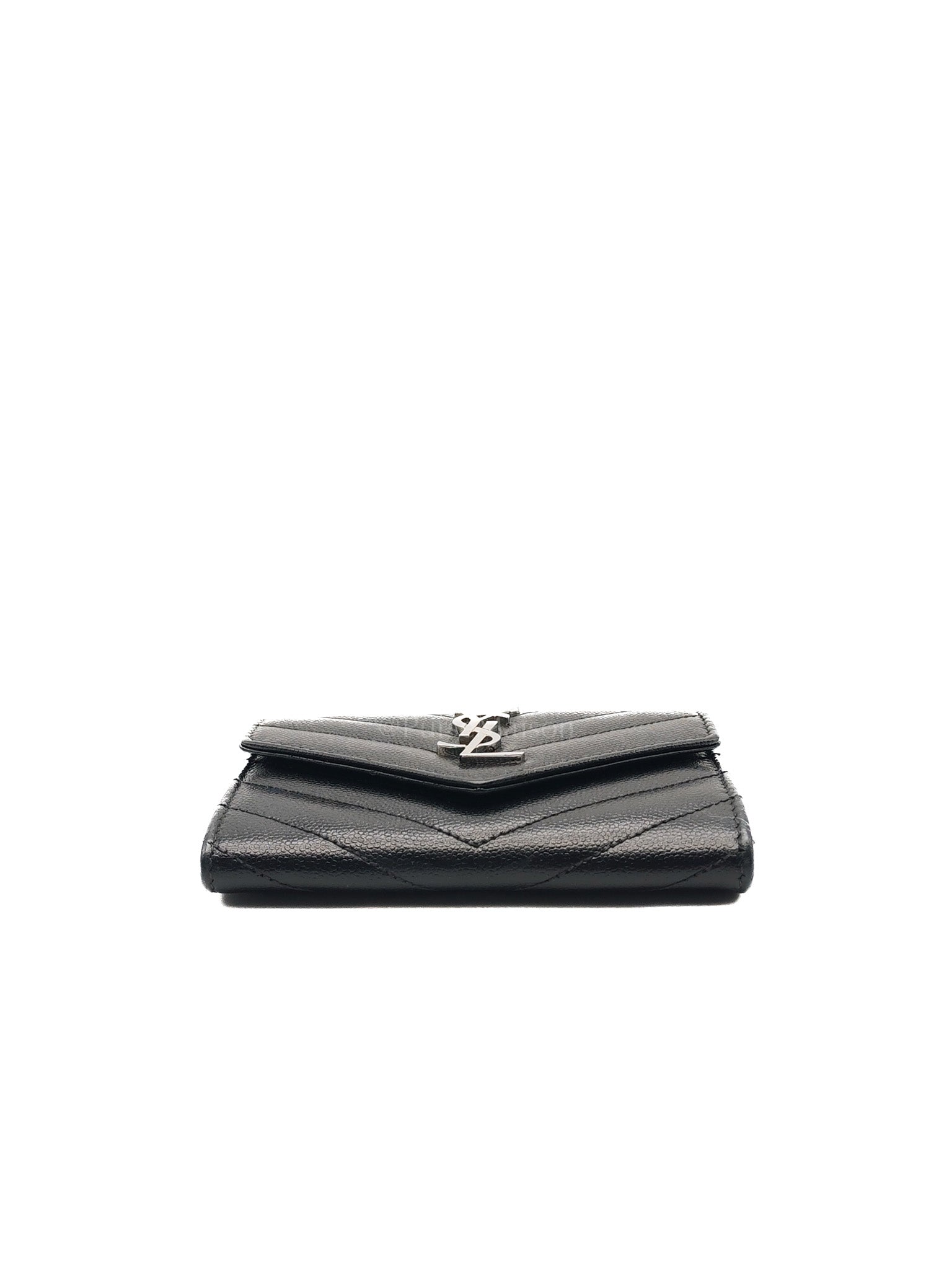 YSL Wallet in Black Grain de Poudre Leather Embossed