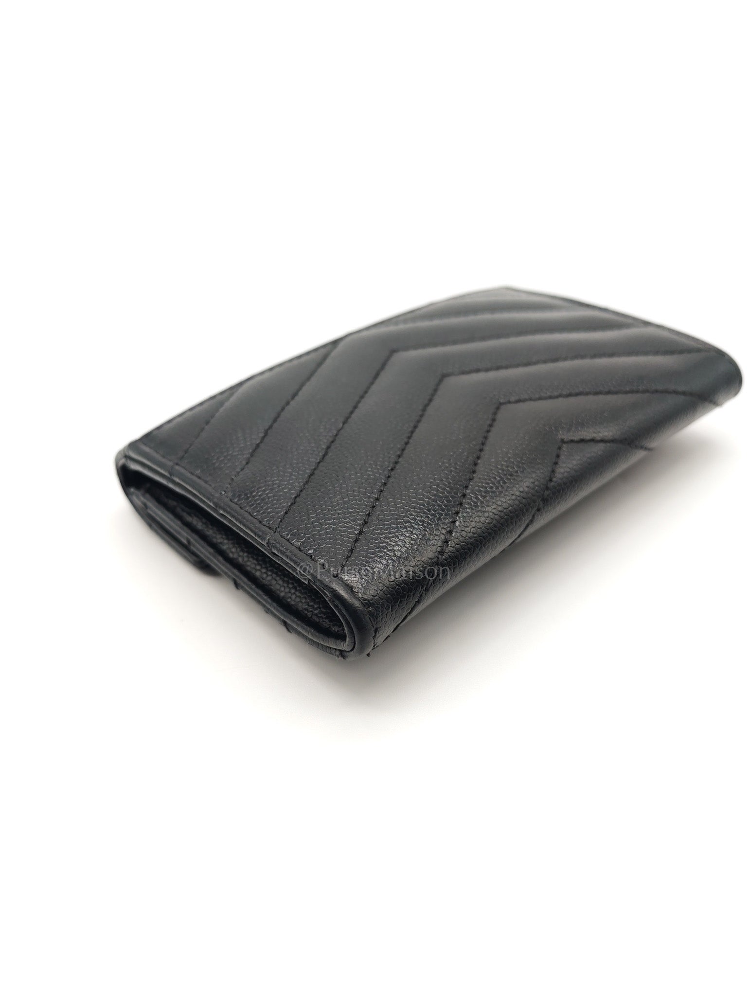 YSL Wallet in Black Grain de Poudre Leather Embossed