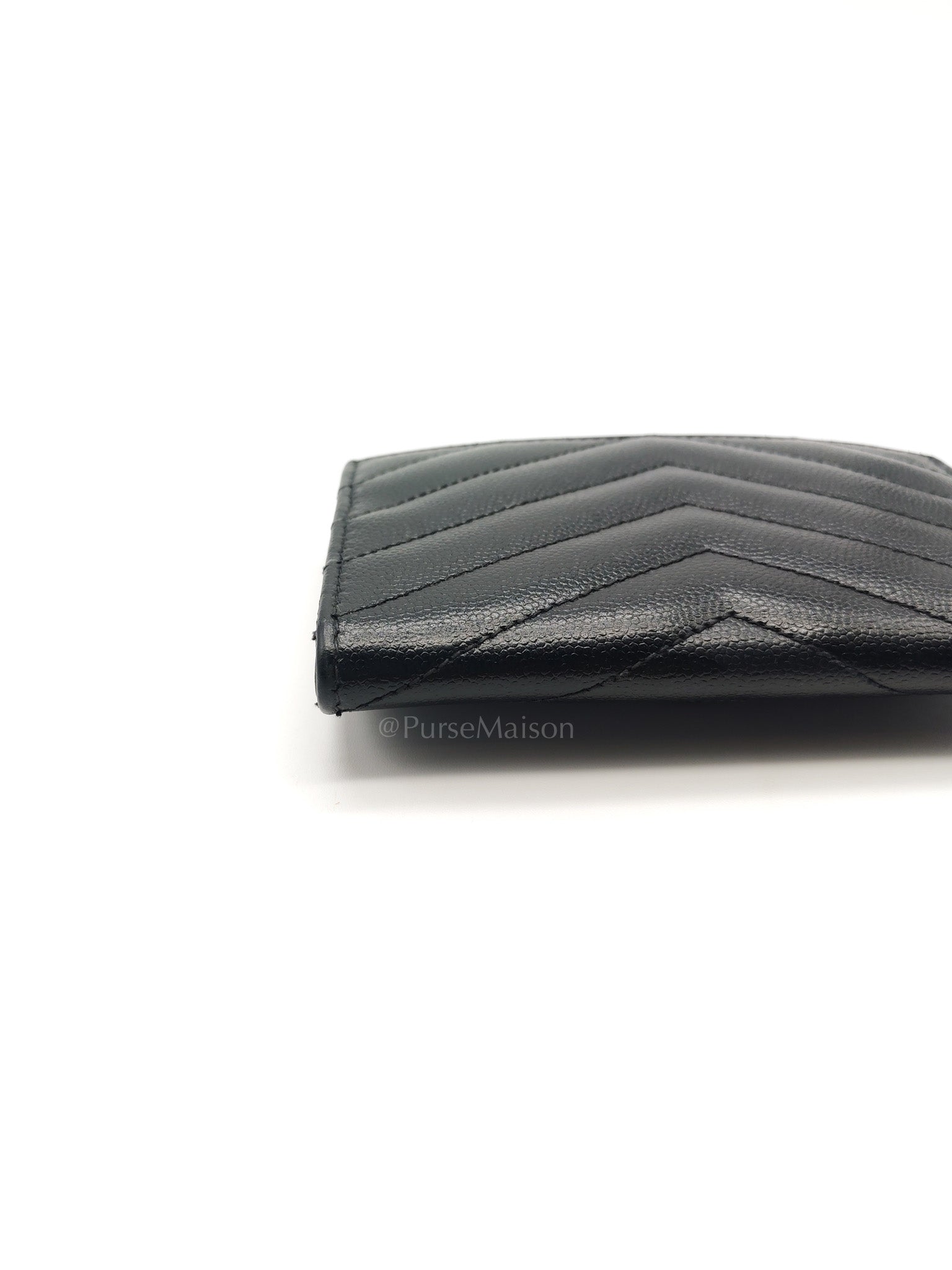 YSL Wallet in Black Grain de Poudre Leather Embossed