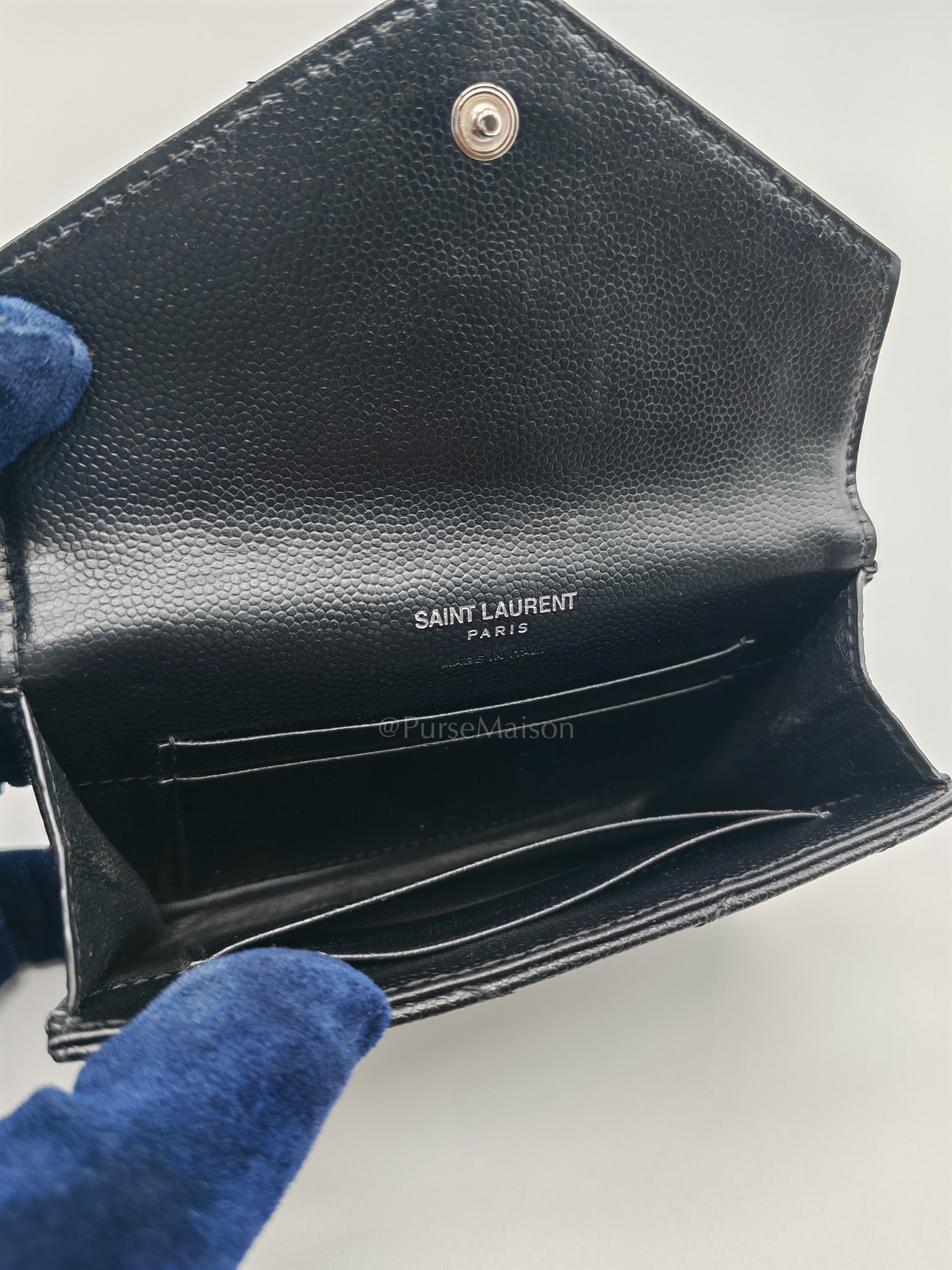 YSL Wallet in Black Grain de Poudre Leather Embossed