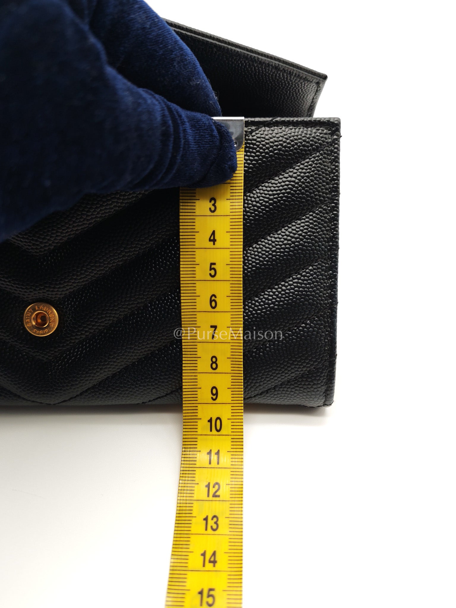 Yves Saint Laurent Long Flap Wallet in Black Cassandre Matelassé Grain De Poudre Leather and Gold Hardware