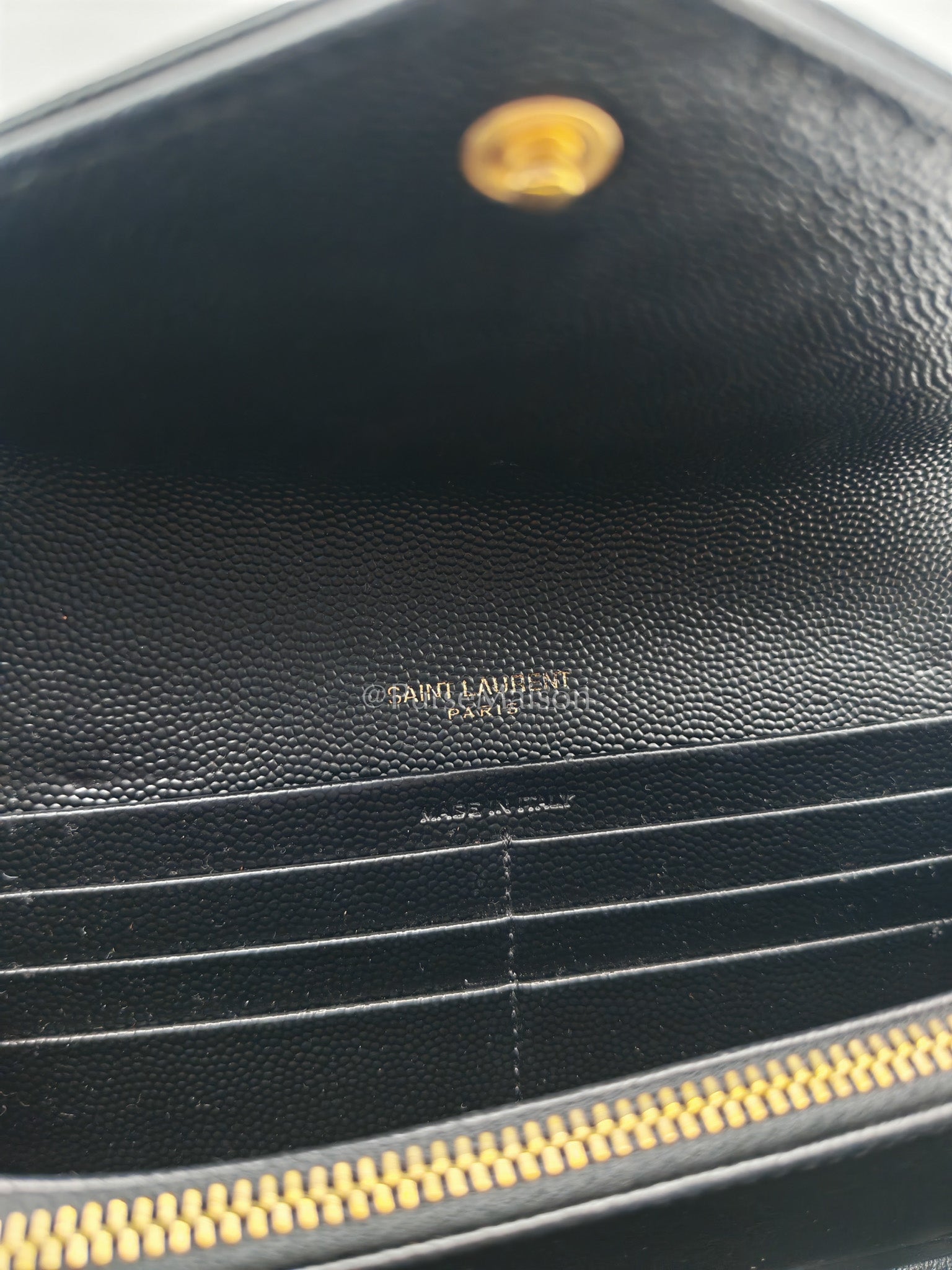 Yves Saint Laurent Long Flap Wallet in Black Cassandre Matelassé Grain De Poudre Leather and Gold Hardware