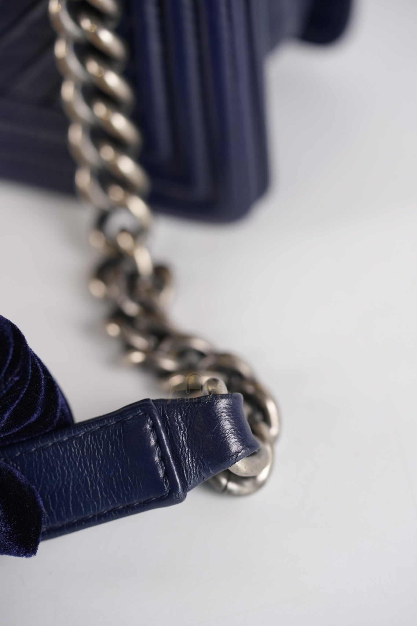 Boy Old Medium in Dark Blue Chevron Lambskin Leather Ruthenium Hardware (Series 20)